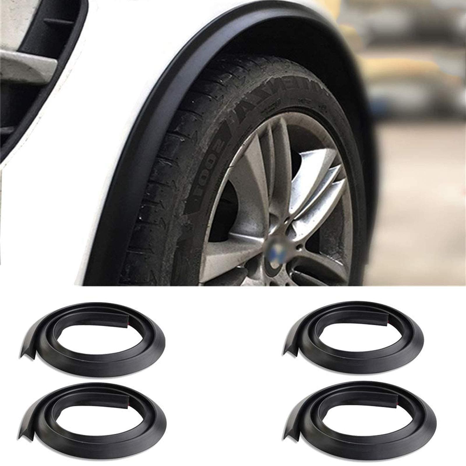 1.5m Universal Mudguards Car Wheel Fender Extension Moulding Flares Auto Tyre Eyebrow Trim Strip Stick out Edge for Car Protector and Decoration,Pack of 4 PCS