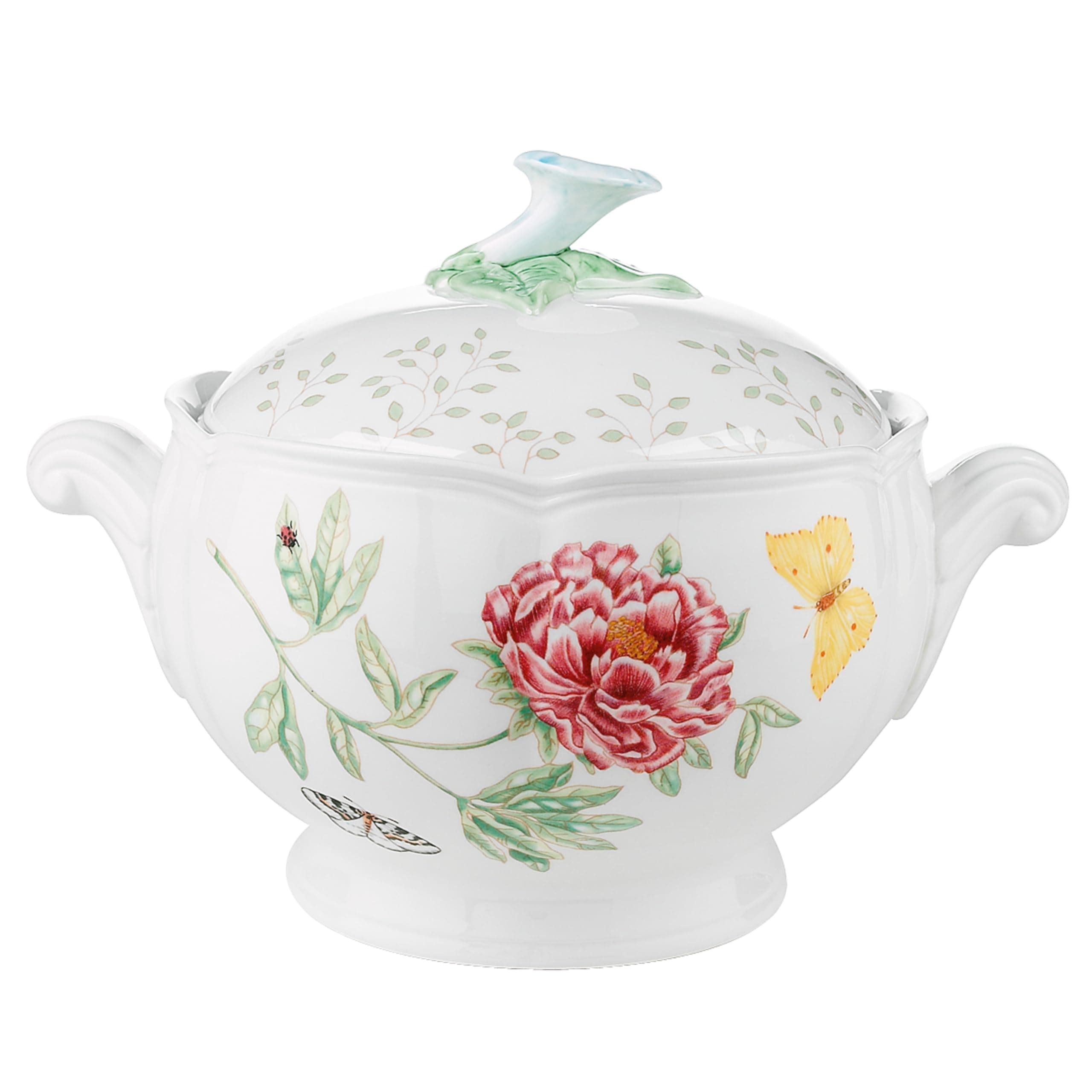 Lenox Butterfly Meadow Round Covered Casserole, 2 piece, white body -