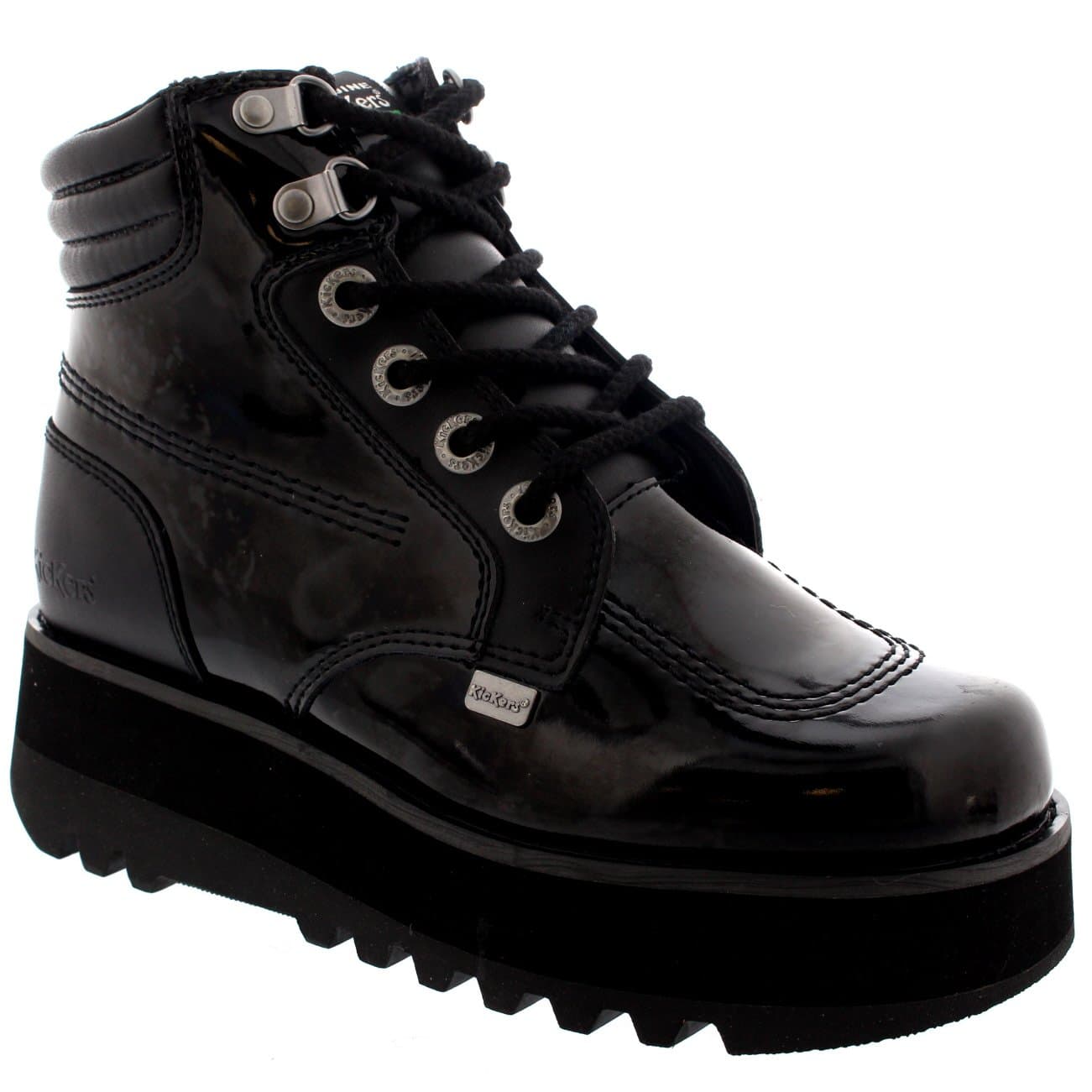 Womens Kickers Kick Work Leather Platform Hi Patent Boot Laced Shoes