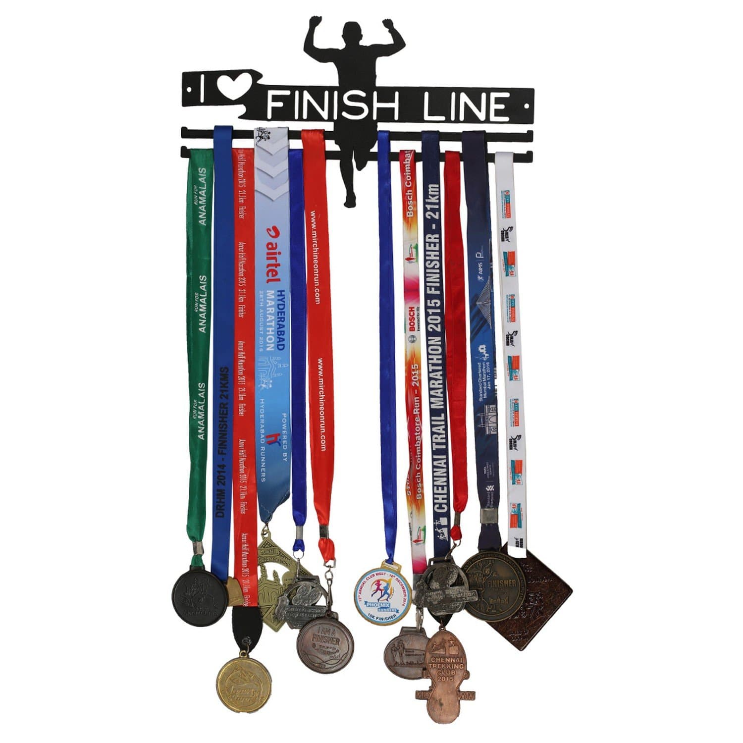 RUNWYND I Love Finish line Medal Hanger - Black (38 cm x 20 cm)