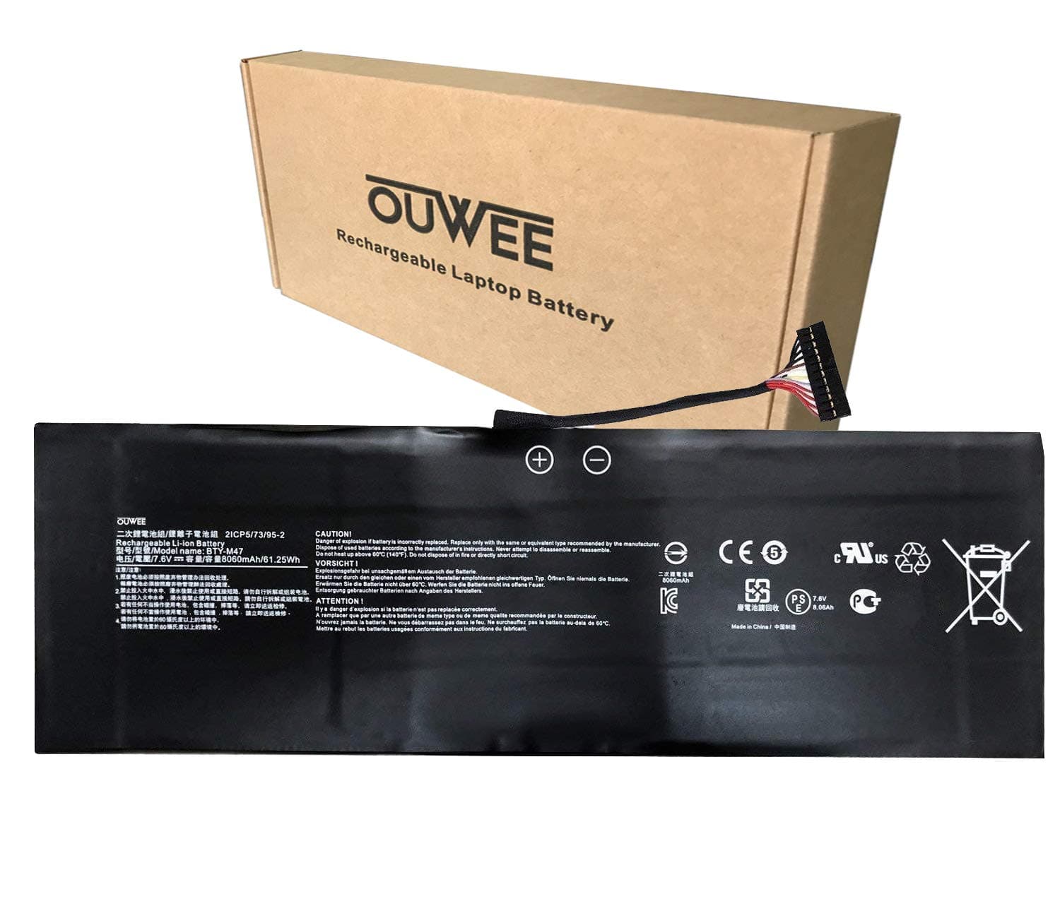 BTY-M47 Laptop Battery Compatible with MSI GS40 GS40 6QE 6QE-006XCN GS43 GS43VR 6RE 6RE-045CN Series Notebook 7.6V 61.25Wh 8060mAh(12-Pin Connector)