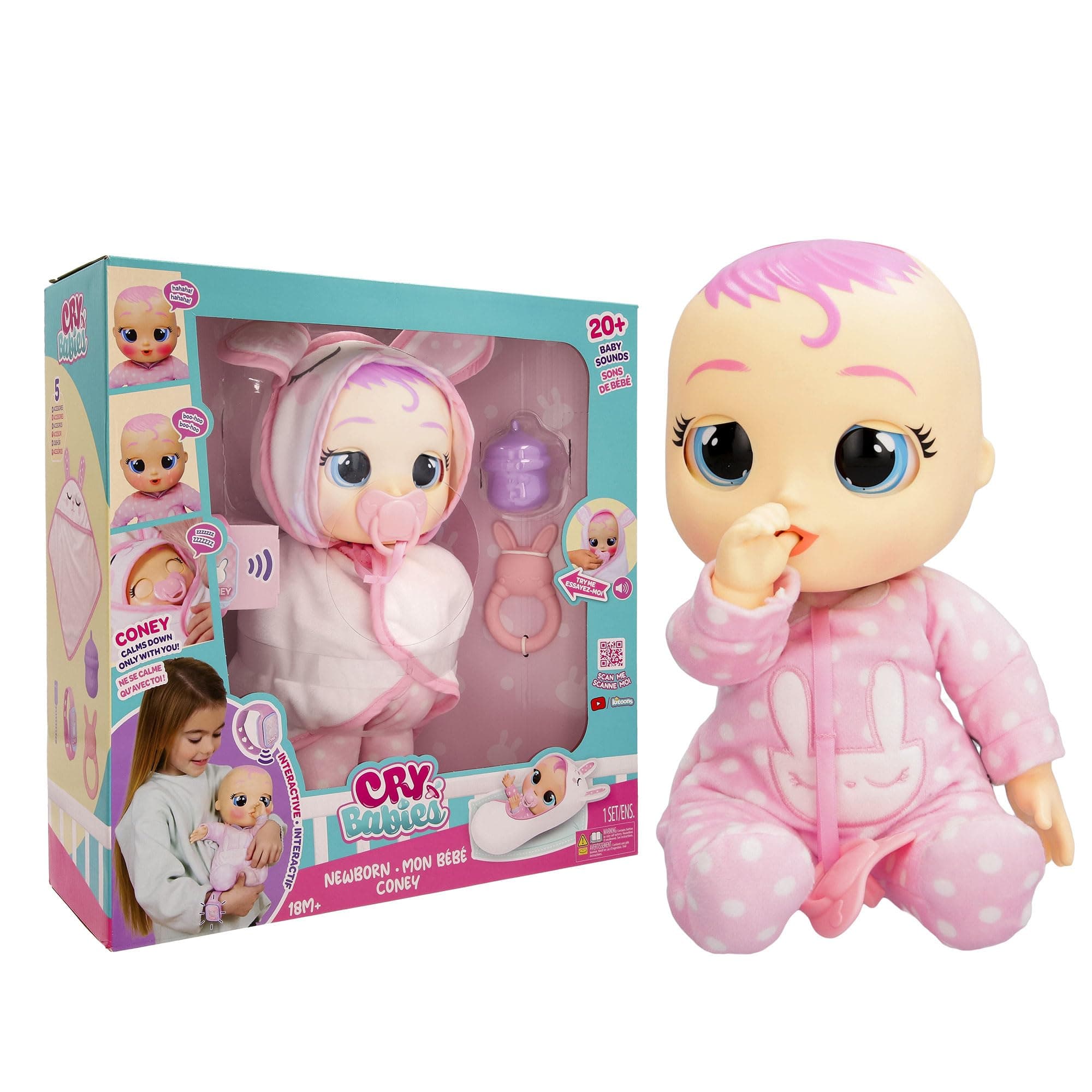 Newborn Coney - Interactive Baby Doll with 20+ Baby Sounds, Girls & Kids Age 18M and Up