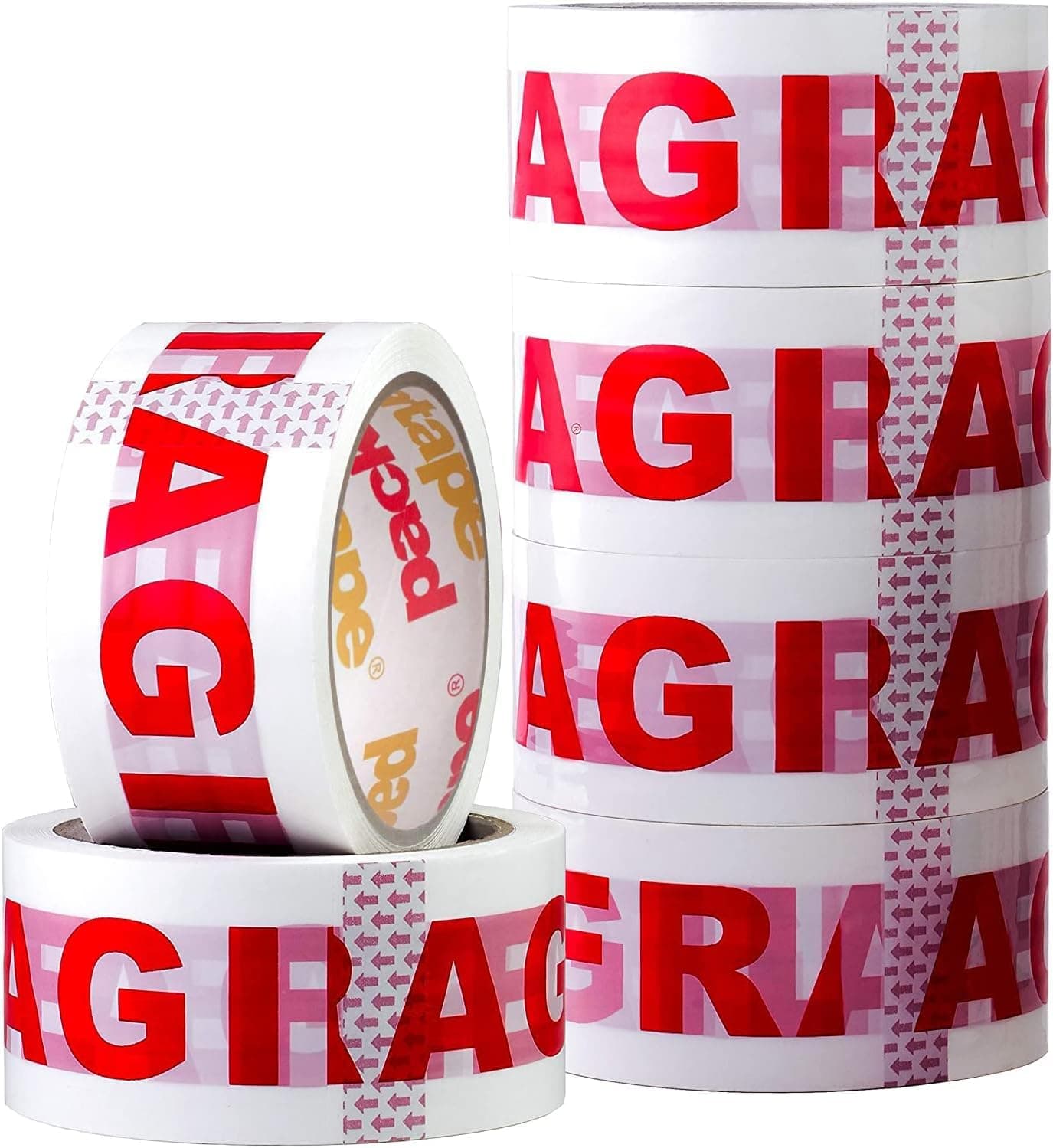 Packatape Fragile Packing Tape for Parcels and Boxes - Heavy Duty Fragile Packaging Tape Provides a Strong, Secure and Sticky Seal for your Boxes, 6 Rolls Per Pack, 48MM x 66M