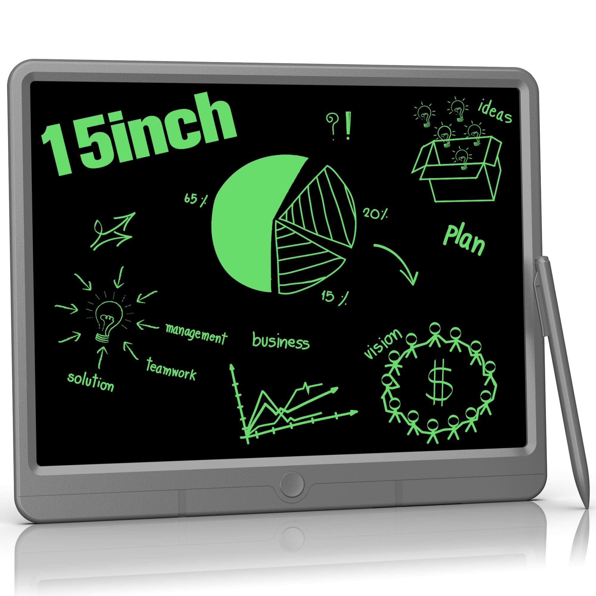 LCD Writing Tablet 15 Inch Business Writing Pad, Drawing Pad for Kids and Adults, Portable Ultra-Thin Drawing Tablet, Electronic Digital Doodle Board, for School, Home, Office (Grey)