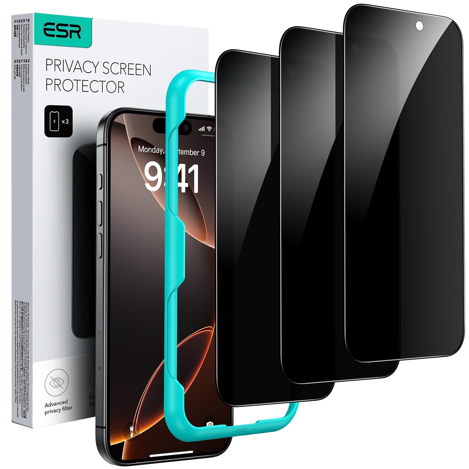 3 Pack for iPhone 16 Pro Max Privacy Screen Protector, Anti-spy Tempered-Glass Privacy Screen Protector with Easy Installation Tool, Micro-Curved Edges, Case Friendly