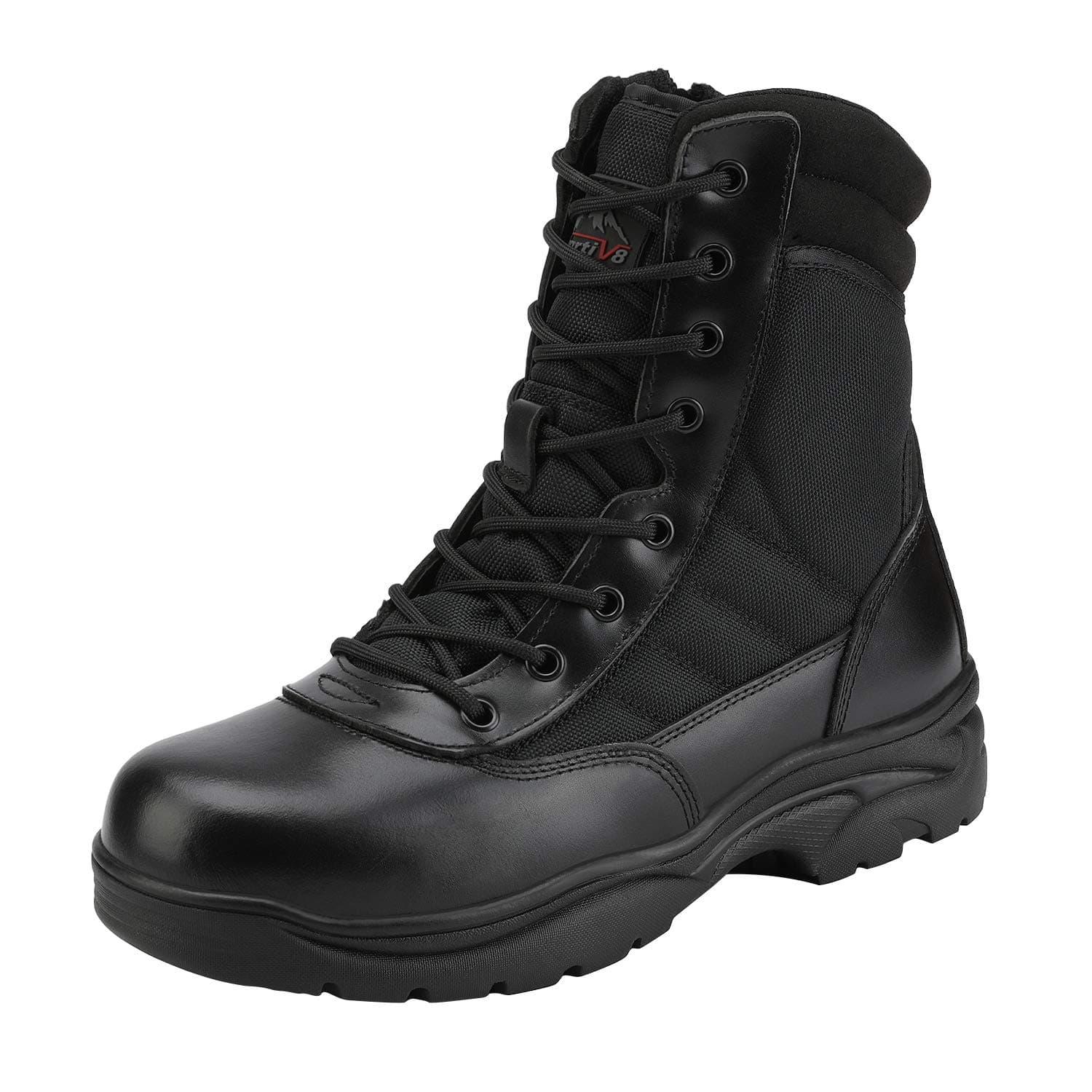 Men's Military Tactical Work Boots Side Zipper Leather Motorcycle Combat Boots (6-8 Inches)