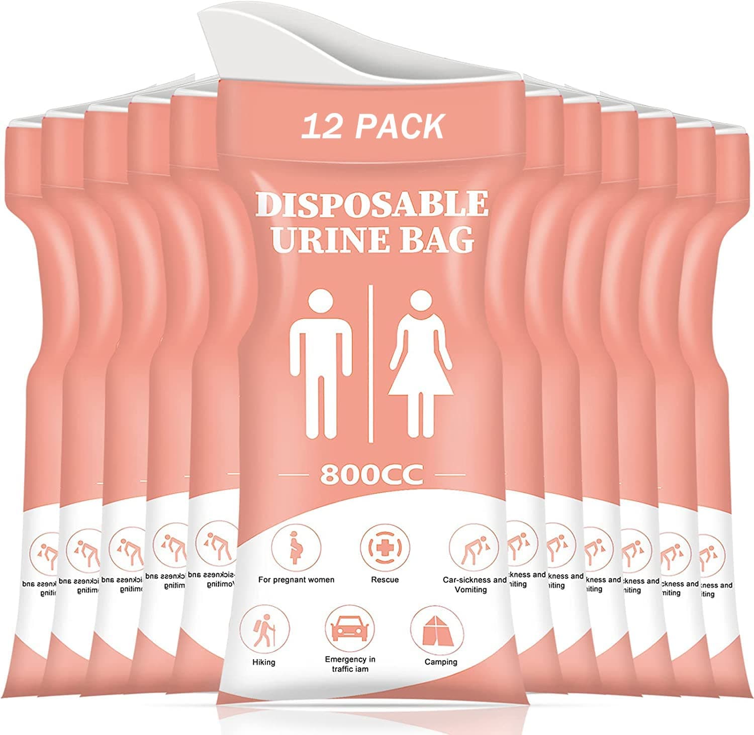 Disposable Urine Bag, 12/24 PCS Pee Bags for Travel for Women/Men, 800ML Emergency Portable Urinal Bag and Vomit Bags, Unisex Urinal Bag for Camping, Traffic Jams, Pregnant, Patient