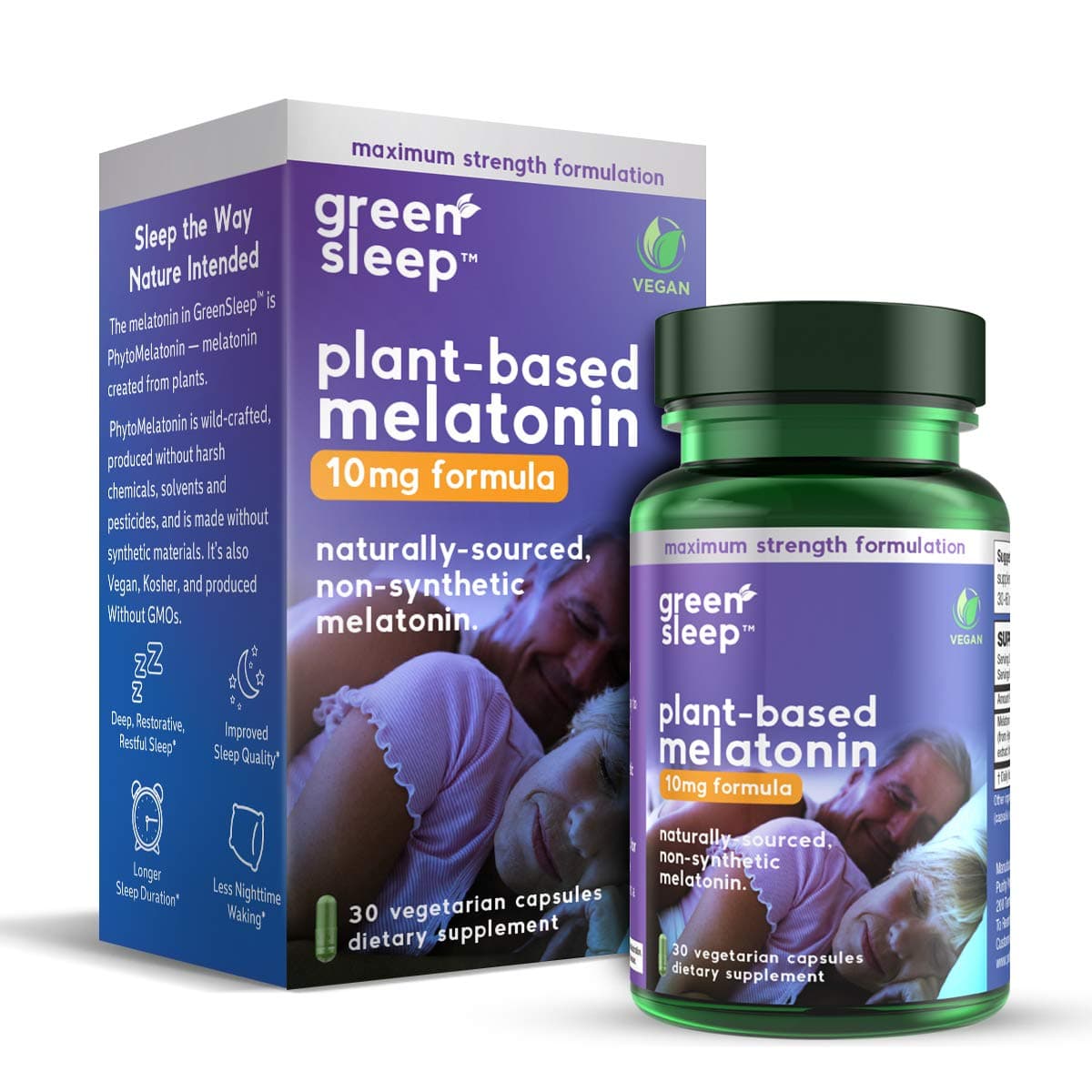 Purity Products GreenSleep 10mg Plant-Based Melatonin Naturally Sourced, Non-Synthetic PhytoMelatonin - 10 mg Melatonin for Deep Restorative Sleep - Vegan, Made Without GMOs - 30 Veg Capsules