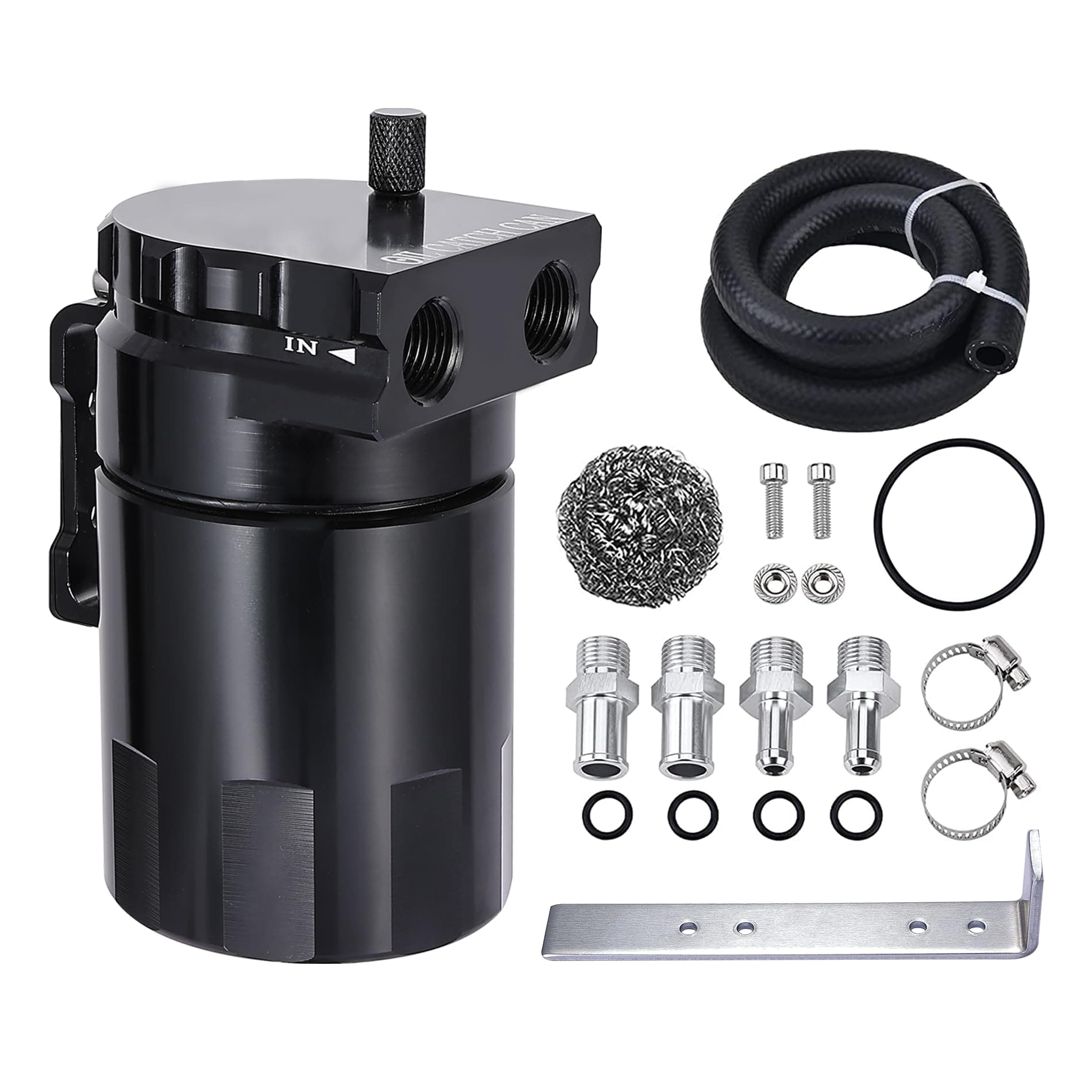 EVIL ENERGY Oil Catch Can, Universal Baffled Catch Can Kit with NBR Fuel Hose, 300ml Aluminum Air Oil Separator Tank for PCV System