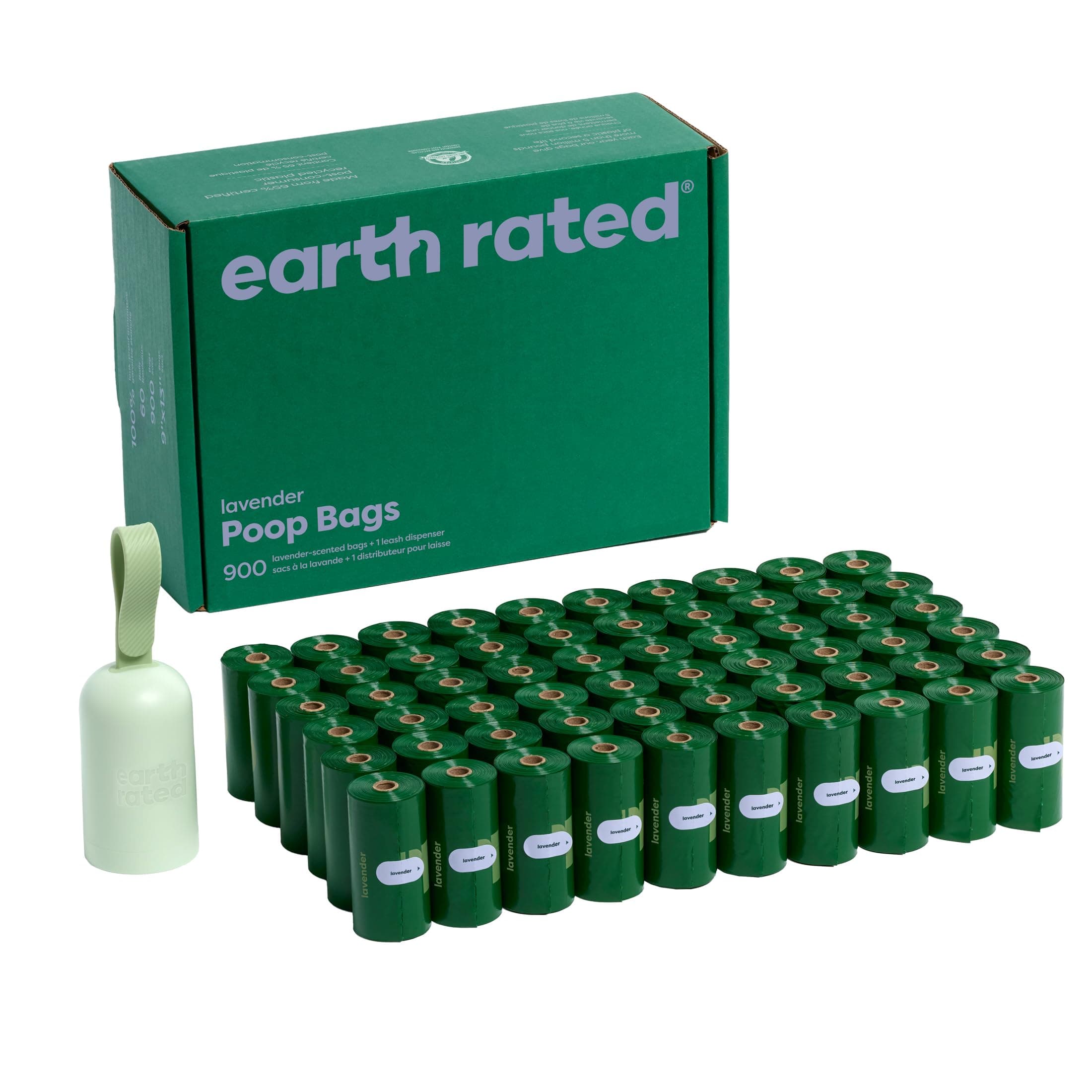 Earth Rated 900-Count Dog Waste Bags, Lavender-Scented Poop Bags, 60 Refill Rolls