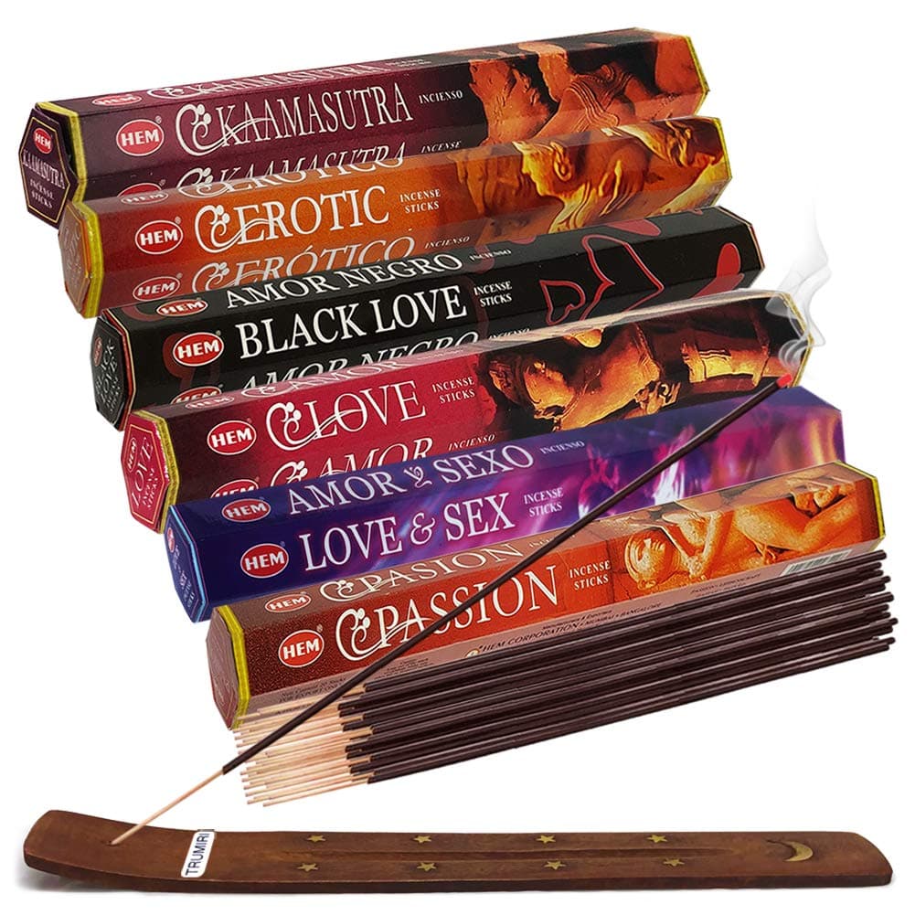 Hem Incense Sticks Variety Pack #24 and Incense Stick Holder Bundle with 6 Love Themed Fragrances