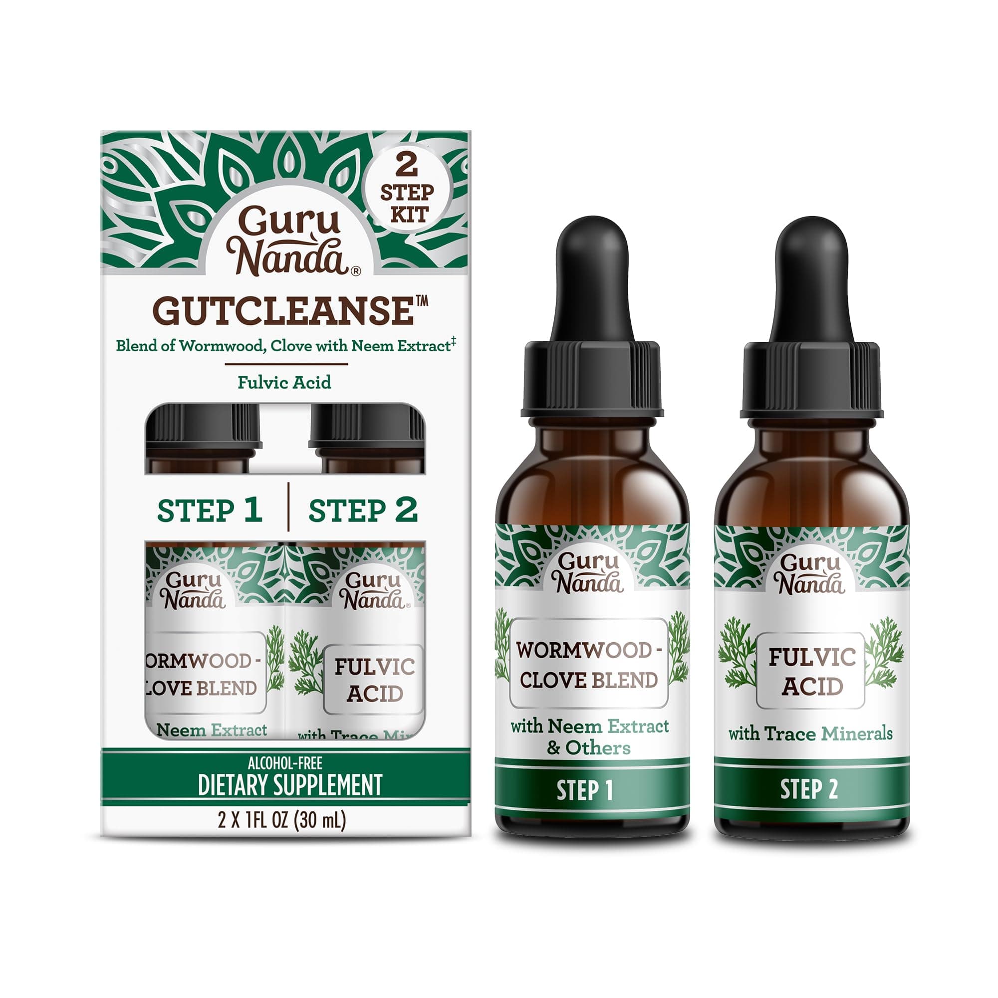 Gutcleanse 2-Step Kit - Dietary Supplement to Help with Digestion - Blend of Fulvic Acid, Wormwood, Clove & Neem Extract, 2x1 FlOz