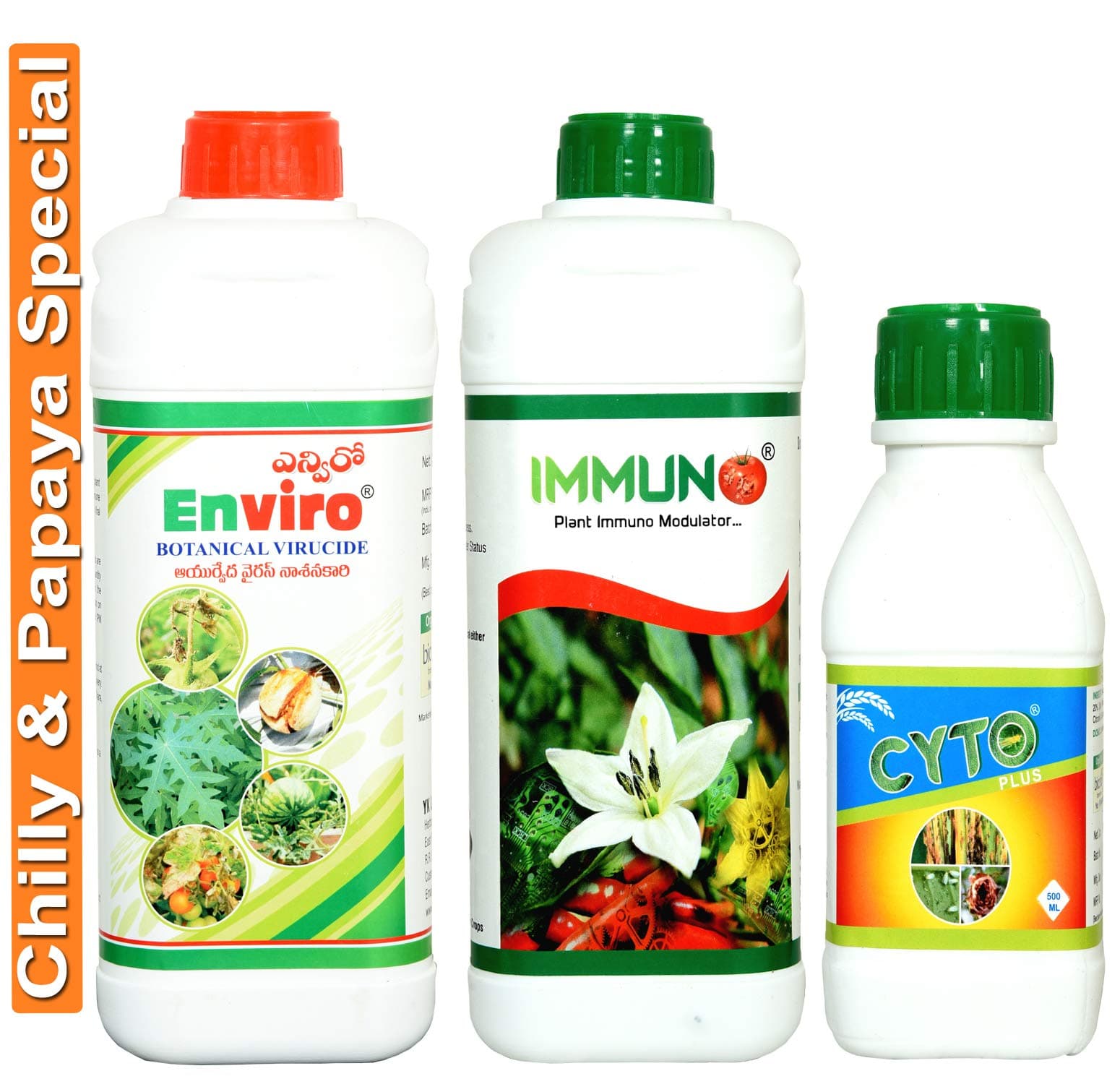 Enviro Immuno & Cyto Plus Chilli/Papaya Farming Special For Virus Control, Natural Growth Promoter & Flower Booster Spray- 1.25 Litre Pack