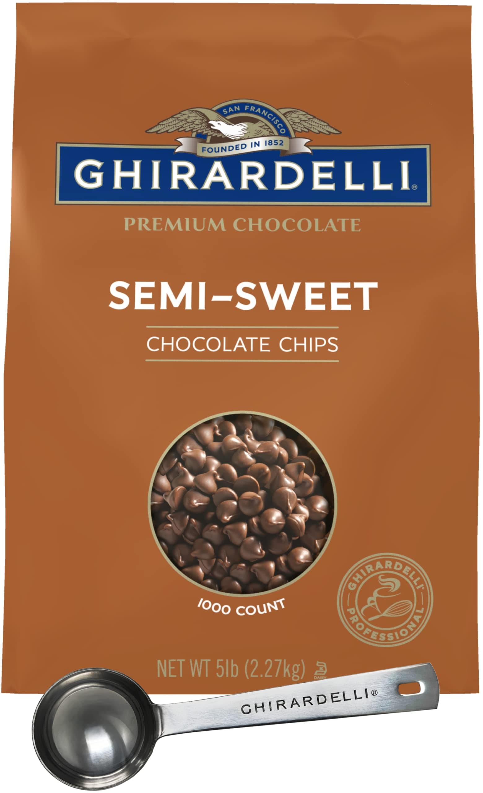 Semi-Sweet Chocolate Chips, 5lb bag with Ghirardelli Stamped Barista Spoon