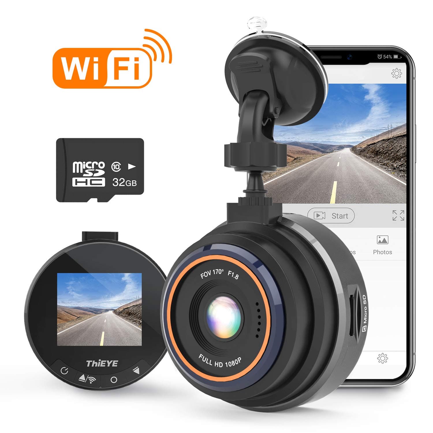 THIEYE Dash Cam Wifi Full HD 1080P, Mini Car DVR Dashboard Camera with 32GB SD Card, Super Night Vision, 1.5" LCD Display, 170 Super Wide Angle, G Sensor, Parking Monitor, Motion Detection, WDR