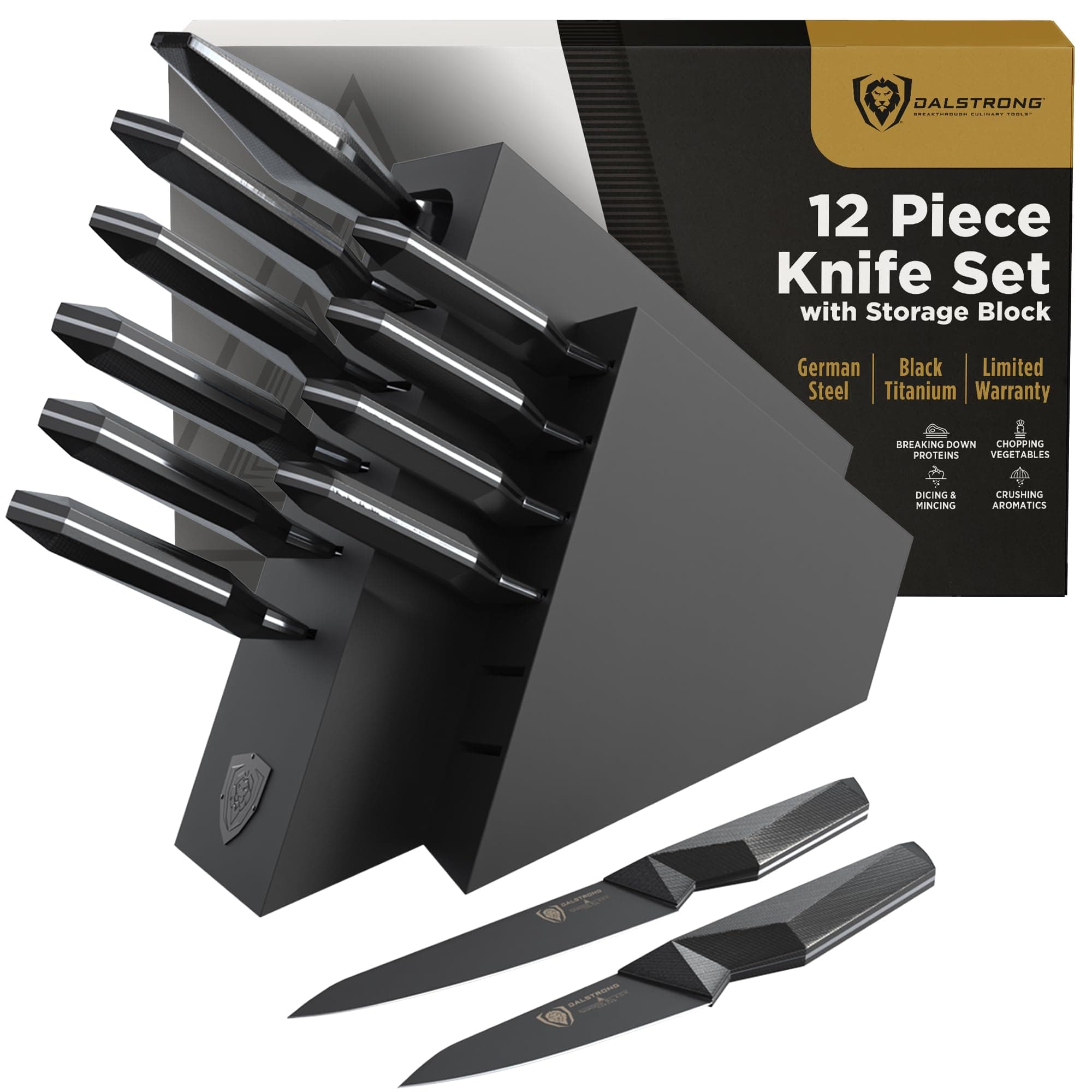 Dalstrong 12-Piece Professional Knife Block Set - Shadow Black Series - Black Titanium Nitride Coated - High-Carbon Stainless Steel with Block - NSF Certified Premium Kitchen Set