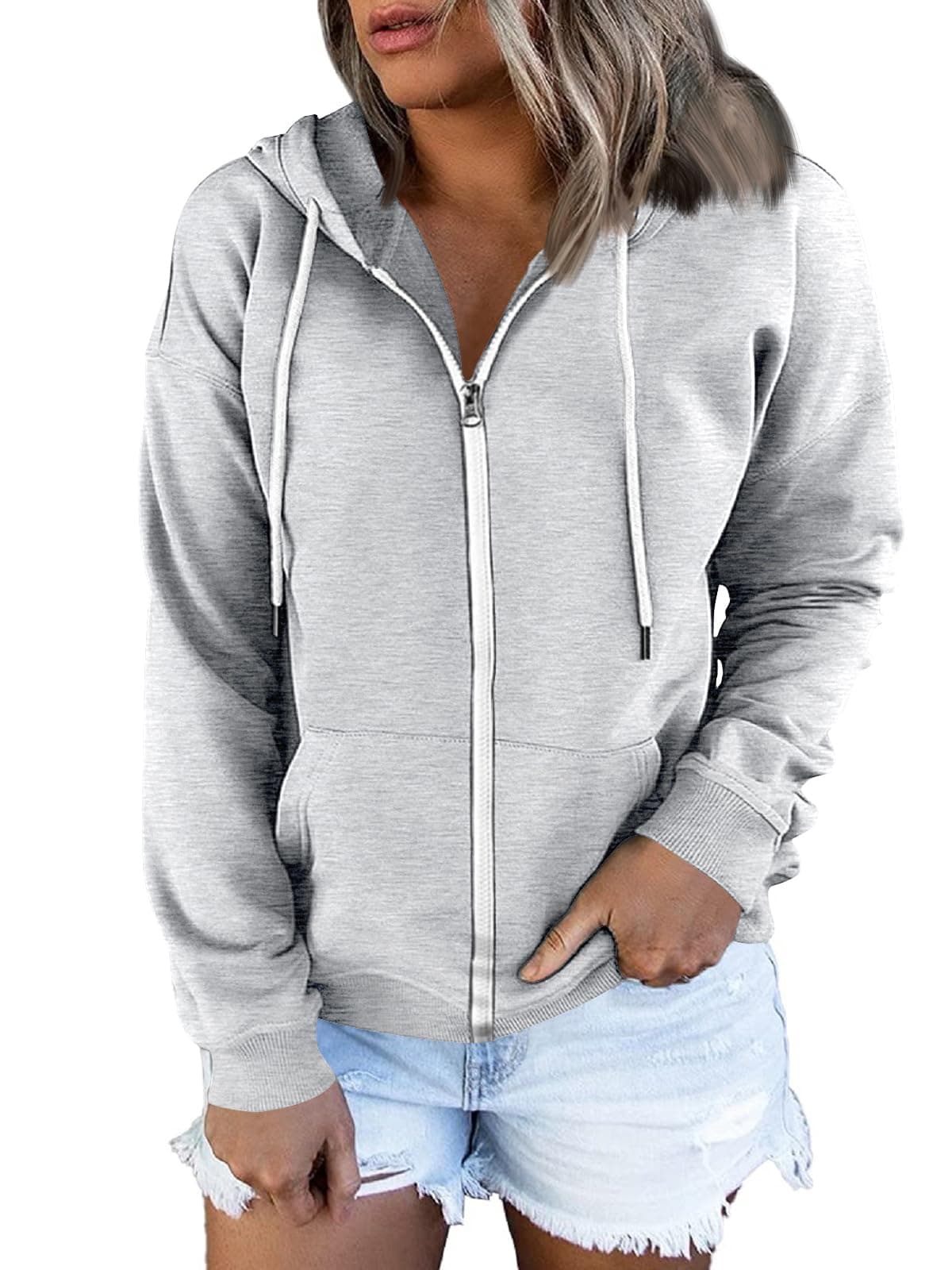 Trendy Queen Womens Cropped Hoodies Long Sleeve Fleece Quarter Zip Pullover Sweatshirts Fall Outfits Clothes Grey