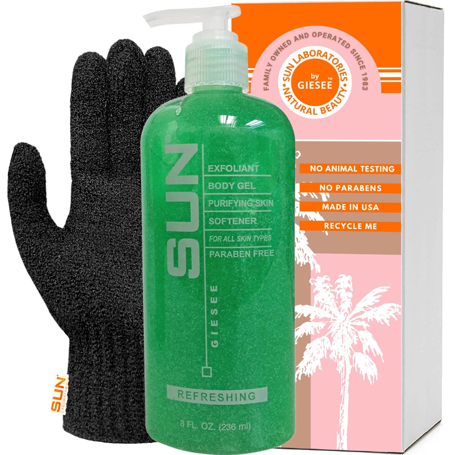 Sun Labs Exfoliating Gel for Soft Skin - 1 8 Oz. Bottle with Exfoliating Gloves