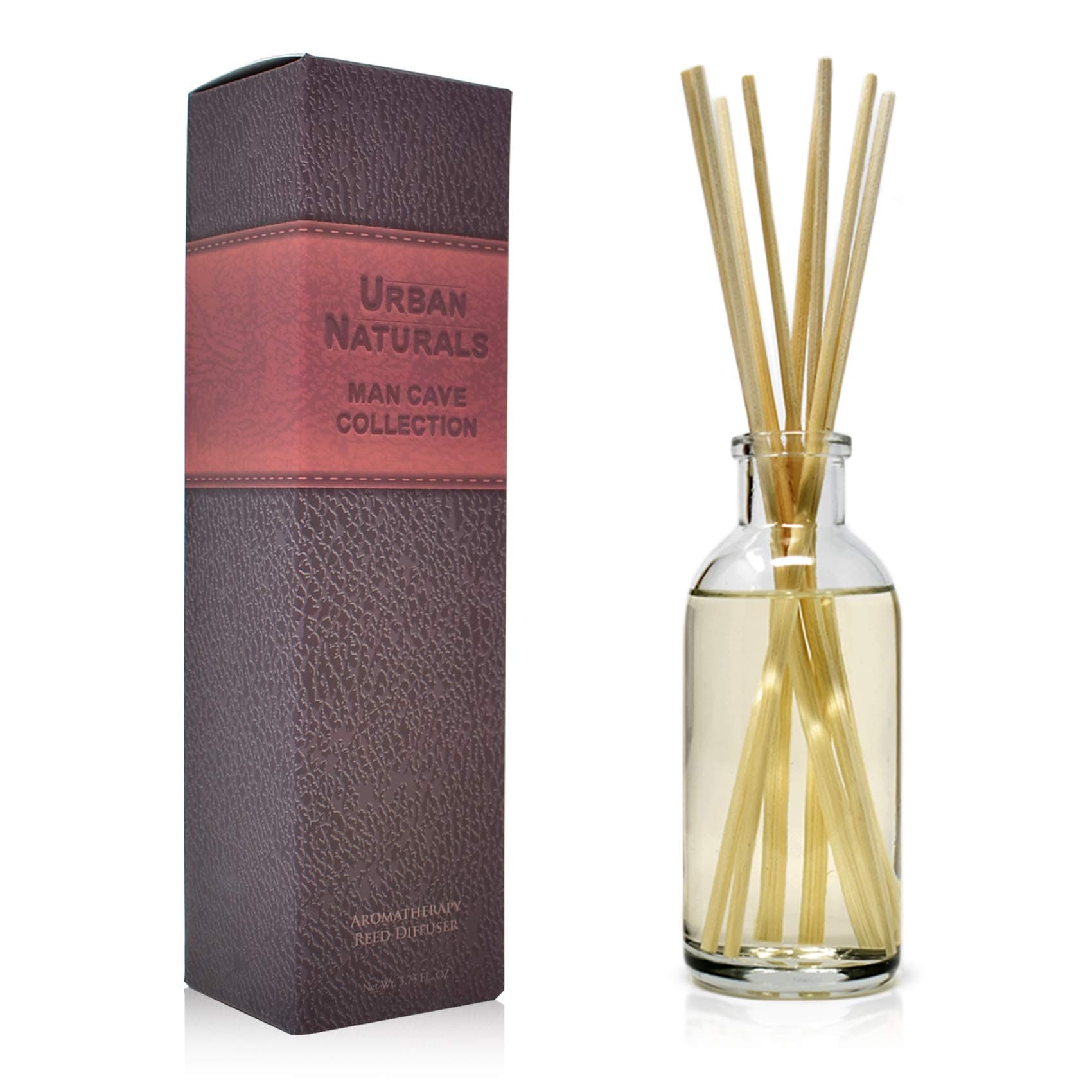 Urban NaturalsLeather Mahogany Reed Diffuser Oil Set with Reed Sticks – Masculine Blend of Smoky Bergamot, Leather, Spice, Amber and Wood - Made in The USA