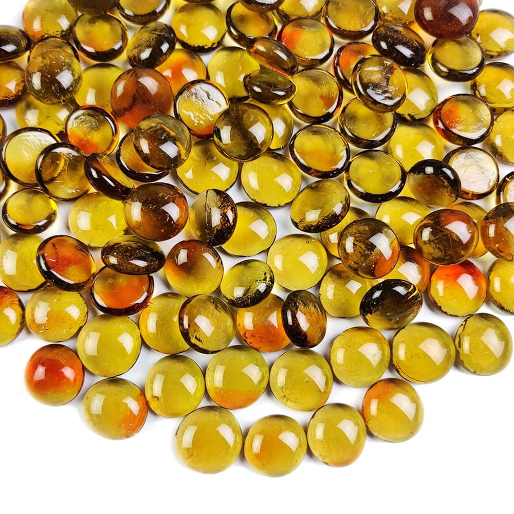 1 LB Fall Decor Glass Gems Pebbles Flat Marbles for Vase Fillers,Table Scatters,Aquarium Fish Tank Pebbles,Floral Arrangement Candle Holder,Harvest Party,Home Decorations,Crafts,Amber Orange Mix