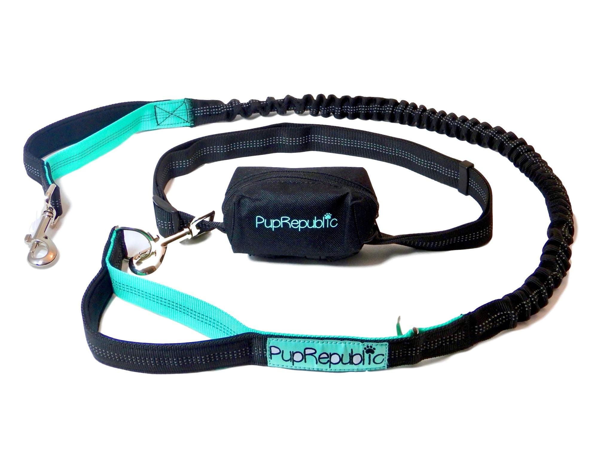 PupRepublic Hands Free Dog Lead - Perfect Dog Running Lead Or When Walking Or Hiking - Fully Adjustable Waist Belt With Reflective Bungee Dog Leads - Free Poo Bag Pouch Included