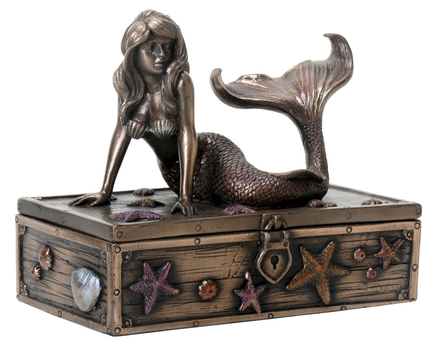 Bronze Metal Colored Mermaid on Treasure Chest Knick-Knack Box by YTC