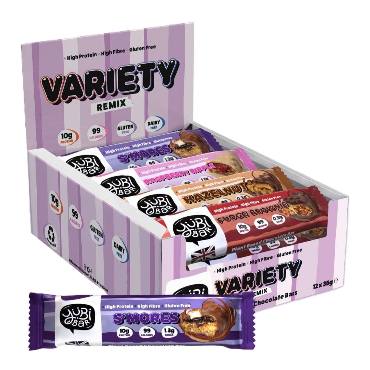 YuBi Variety Mix 12 Pack - Protein Bars - 99 Calories, High Protein, High Fibre, Low Sugar, Gluten Free and Dairy Free - Healthy Snacks/Nutrition Bar - Chocolate Bars - 420g