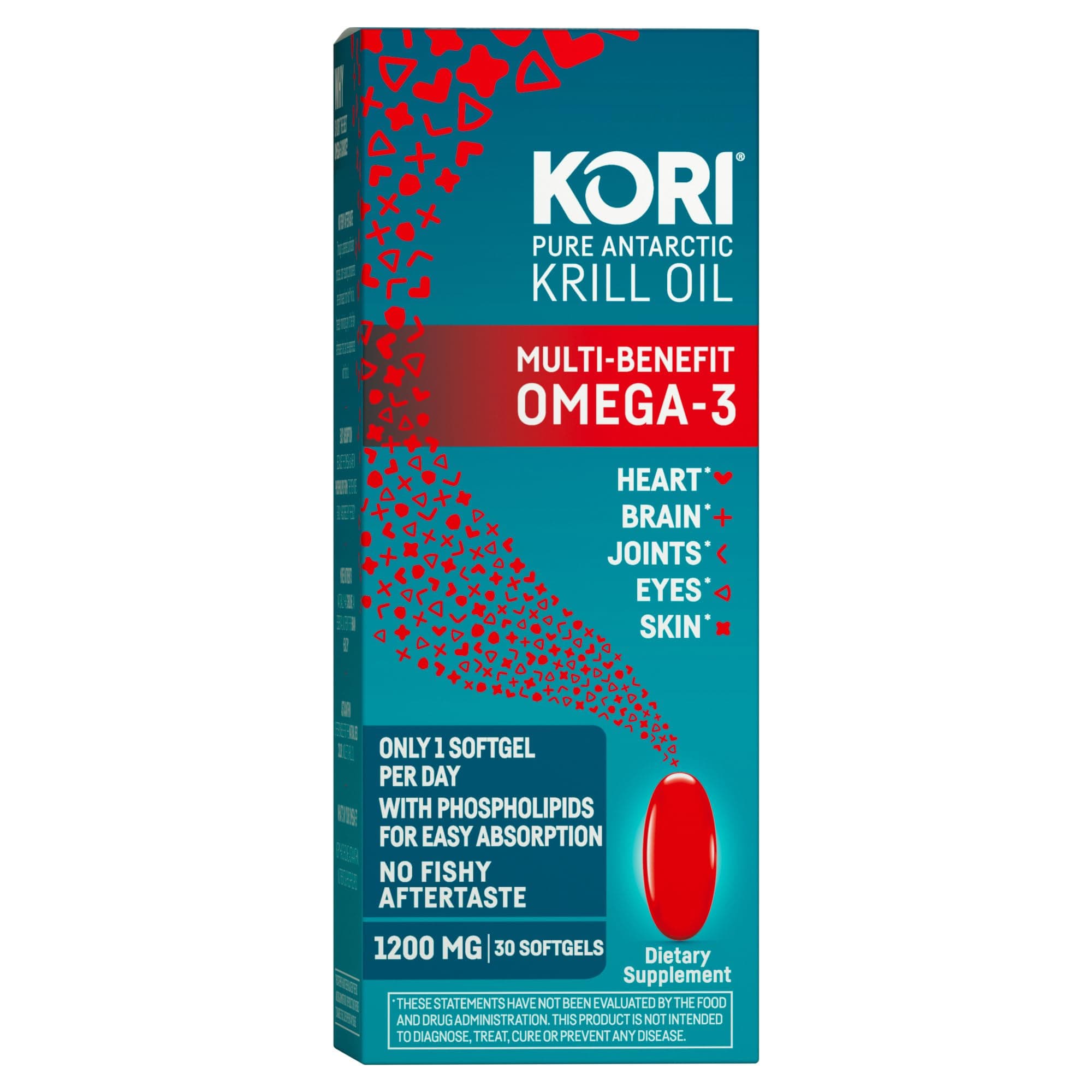 Oil Omega 3 Supplement, Antarctic Krill Oil with Superior Absorption vs Fish Oil, 1200mg Softgels,EPA & DHA, 30 Softgels