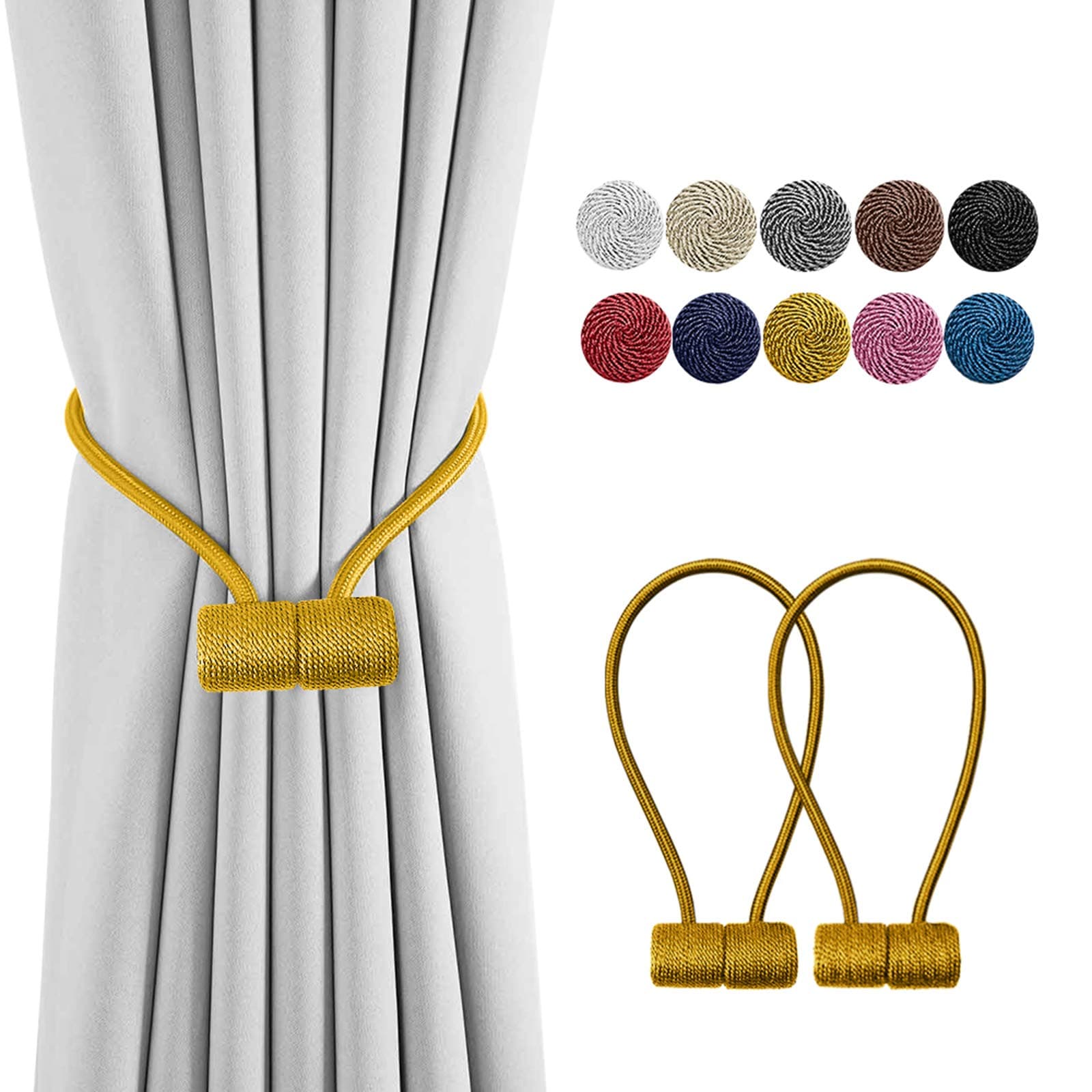 Remunkia Magnetic Curtain Holdbacks Drapery Tiebacks: 2Pack 16 Inch Tie Backs Holdback for Blackout Sheer Window Treatment, Gold, Upgrade