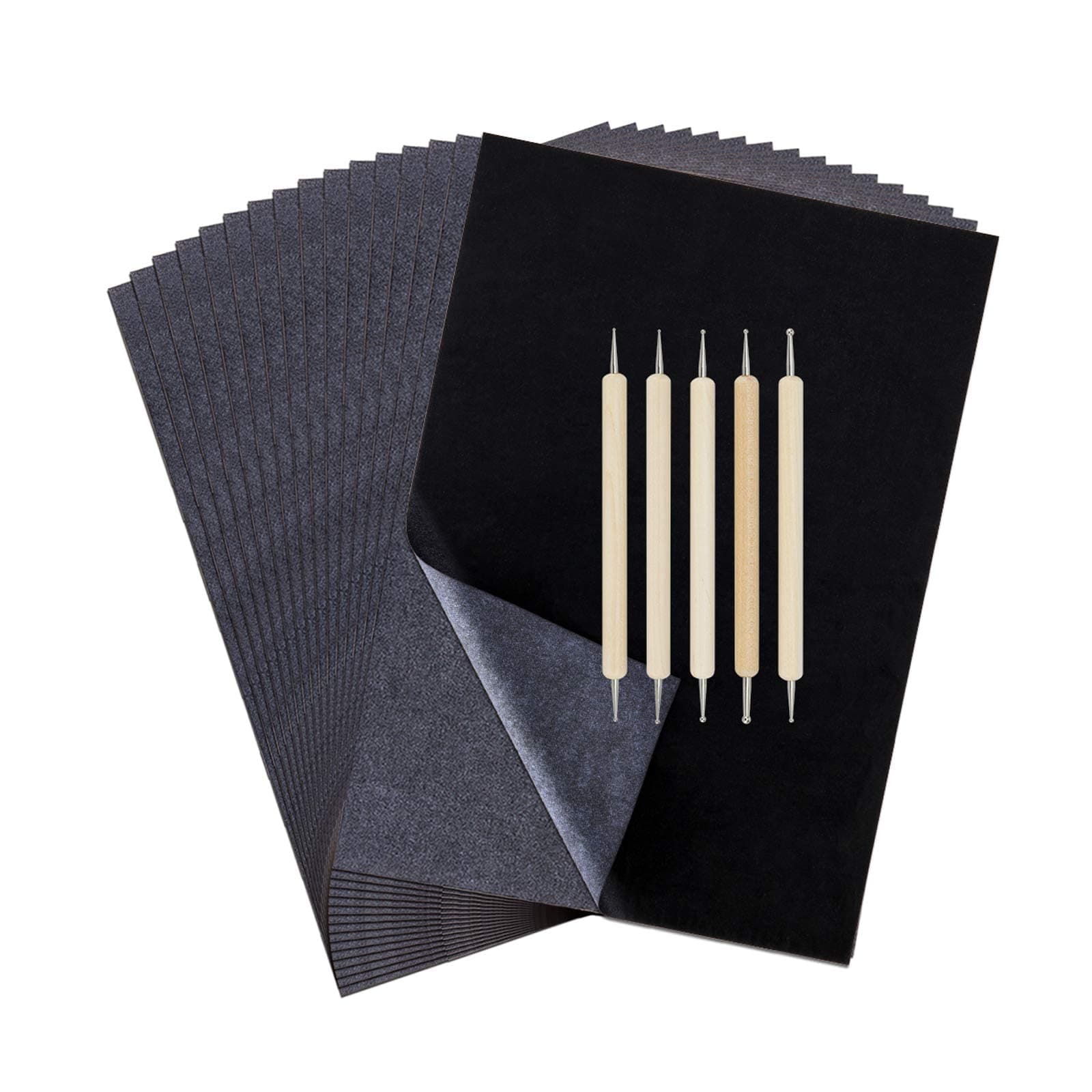 200 Sheets Transfer Tracing Paper Carbon Graphite Paper and 5 Pcs Embossing Styluses Stylus Dotting Tools, Metal, Glass, Carving, DIY Wood Burning Transfer Craft