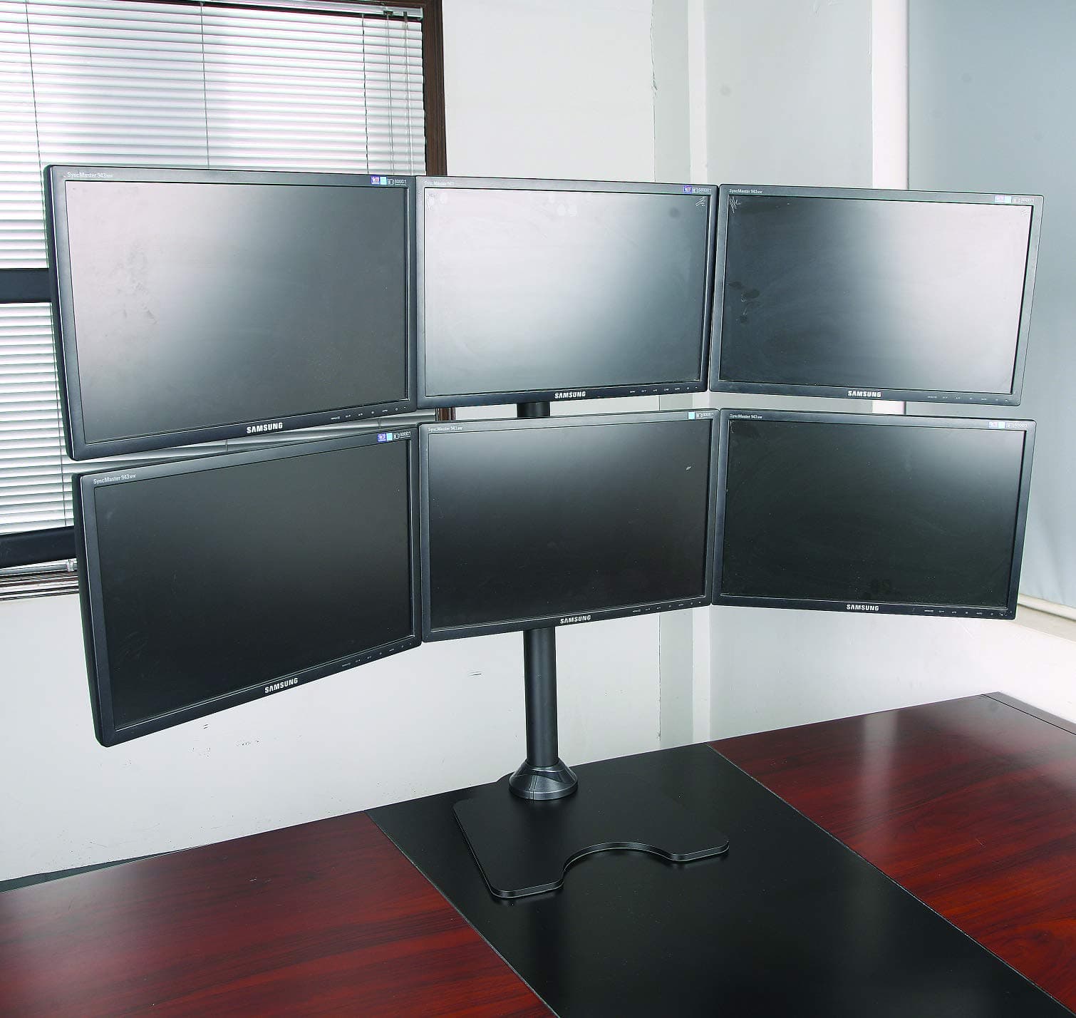 Hex 6 Six Computer Monitor Screen Free Standing Desk Stand Mount Setup Heavy Duty Adjustable up to 6 x 27 28" Displays