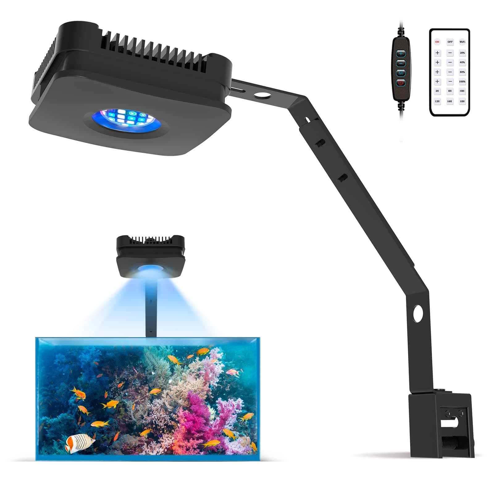 Aquarium LED Light, RF Remote Dimmable Fish Tank Light with Bracket for Saltwater Fish and Reef Coral Tank Full Spectrum Aquarium (Pxie30 Marine)