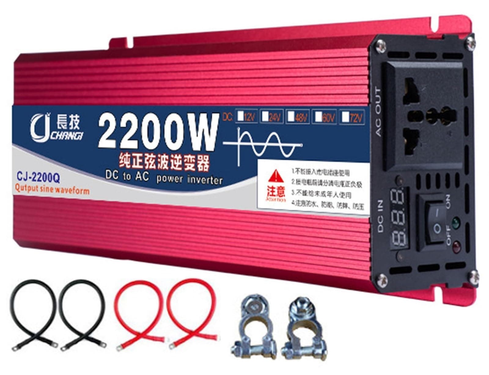 Upgraded high Power 6000W 8000W 10000W 12000W 16000W Pure Sine Wave Power Inverter 12V 24V 48V DC to 110V 220V AC Converter with LED Display for Car/RV Home Solar System(2200W,12Vto110V)