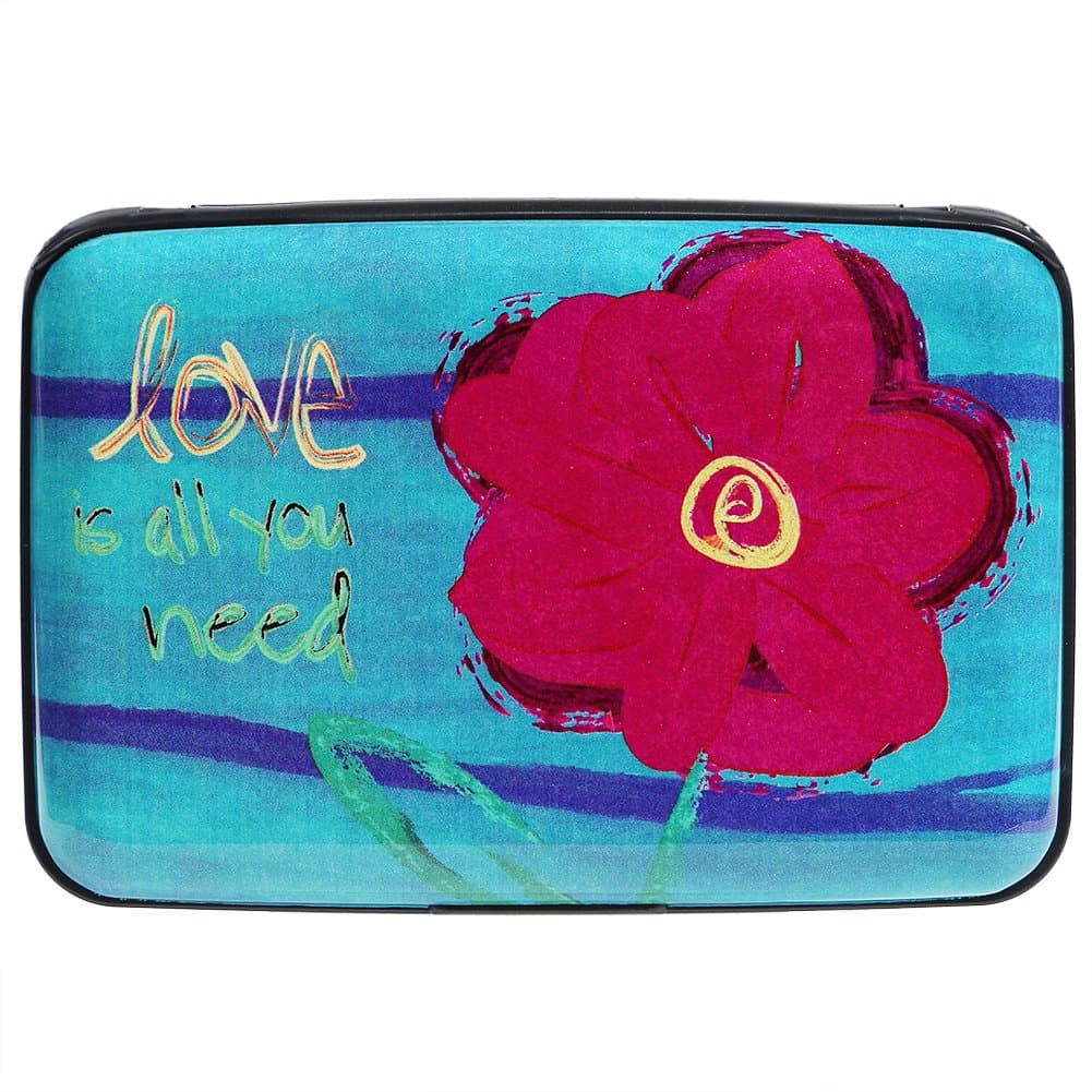 Aluminum Wallet RFID Blocking Metal Credit Card Holder Slim Hard Case (All You Need is Love with Flower)