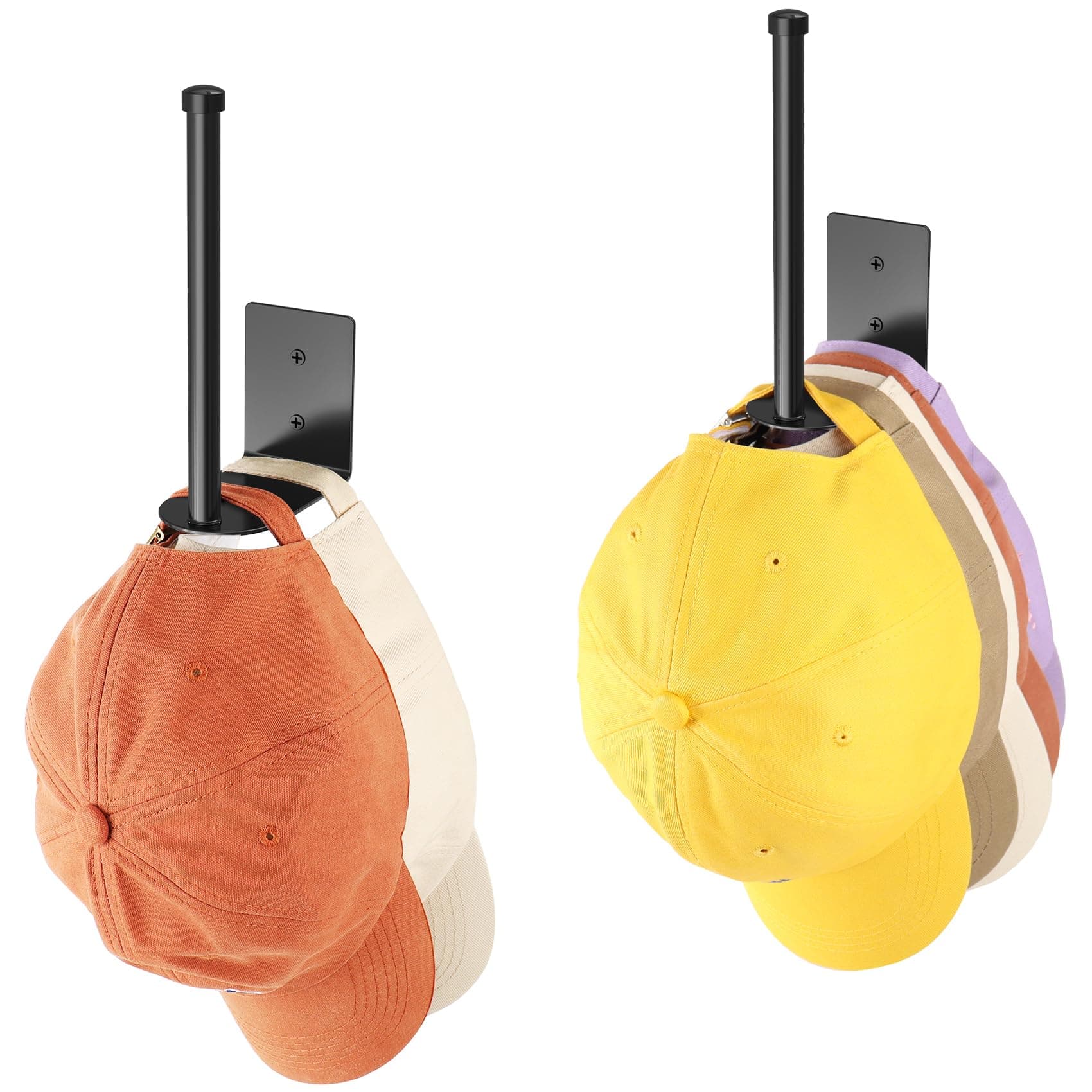 2 Pack Hat Racks for Baseball Caps, Stainless Steel Hat Organizer for Baseball Cap, Hat Holder Storage Organizer, Hat Hanger Strong Adhesive/Wall Drilled for Door, Bedroom, Closet(Black 6 in)