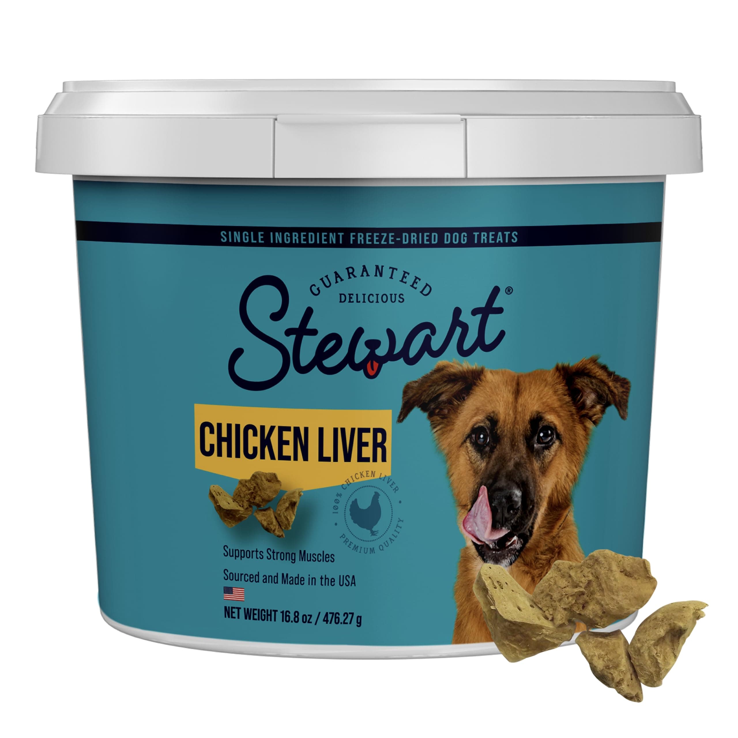 Stewart Pro-Treat, Freeze Dried Chicken Liver Dog Treats, Single Ingredient, Grain Free, USA Made, 16.8 oz. Resealable Tub