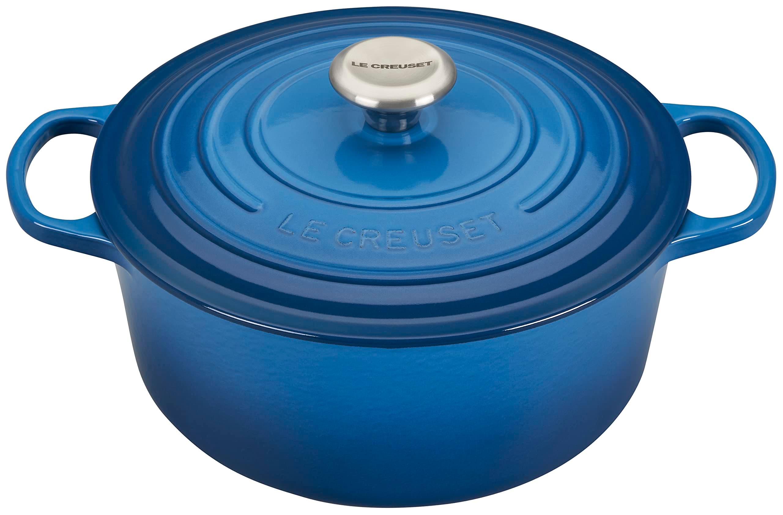 Le Creuset Signature Enamelled Cast Iron Round Casserole Dish With Lid, 26 cm, 5.3 Litre, Marseille Blue, 211772620
