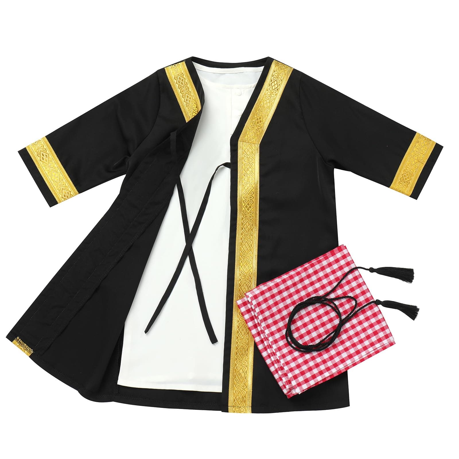 Muslim Clothes for Baby Boy Arabian Robe Plaid Turban Scarf Eid Ramadan Dubai Attire Infant Abaya Saudi Kaftan Kurta