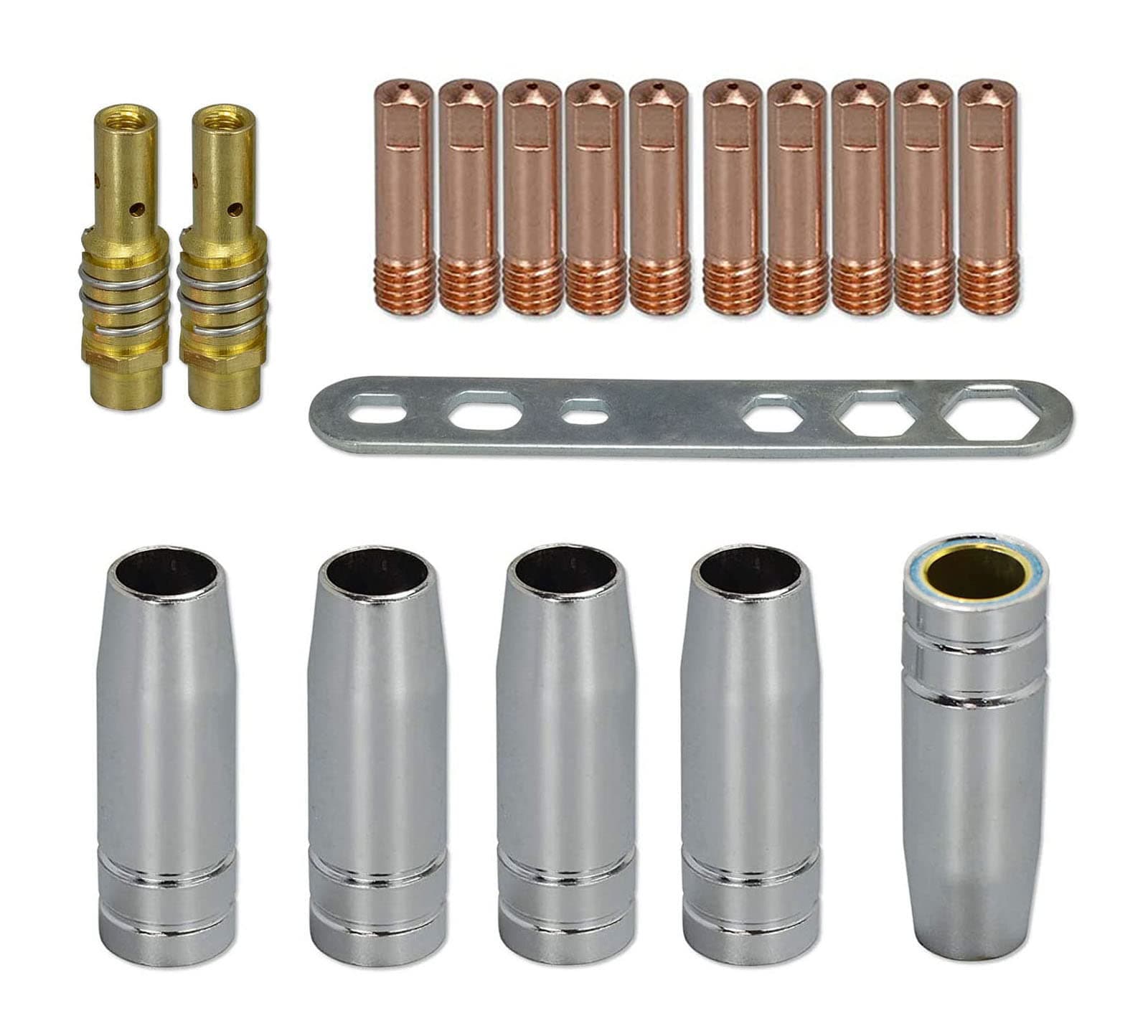 RIVERWELD MIG MAG Contact Tips .035" 0.9mm M6 140.0177 Tips Holder Difuser 002.0078 Shroud Conical Gas Nozzle 145.0075 Plate 191.0001 kit for MB15 15AK Welding Torch 18pcs