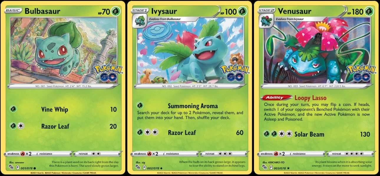 Pokemon Venusaur 003/078 - Go - Foil - Evolution Card Lot - Ivysaur Bulbasaur