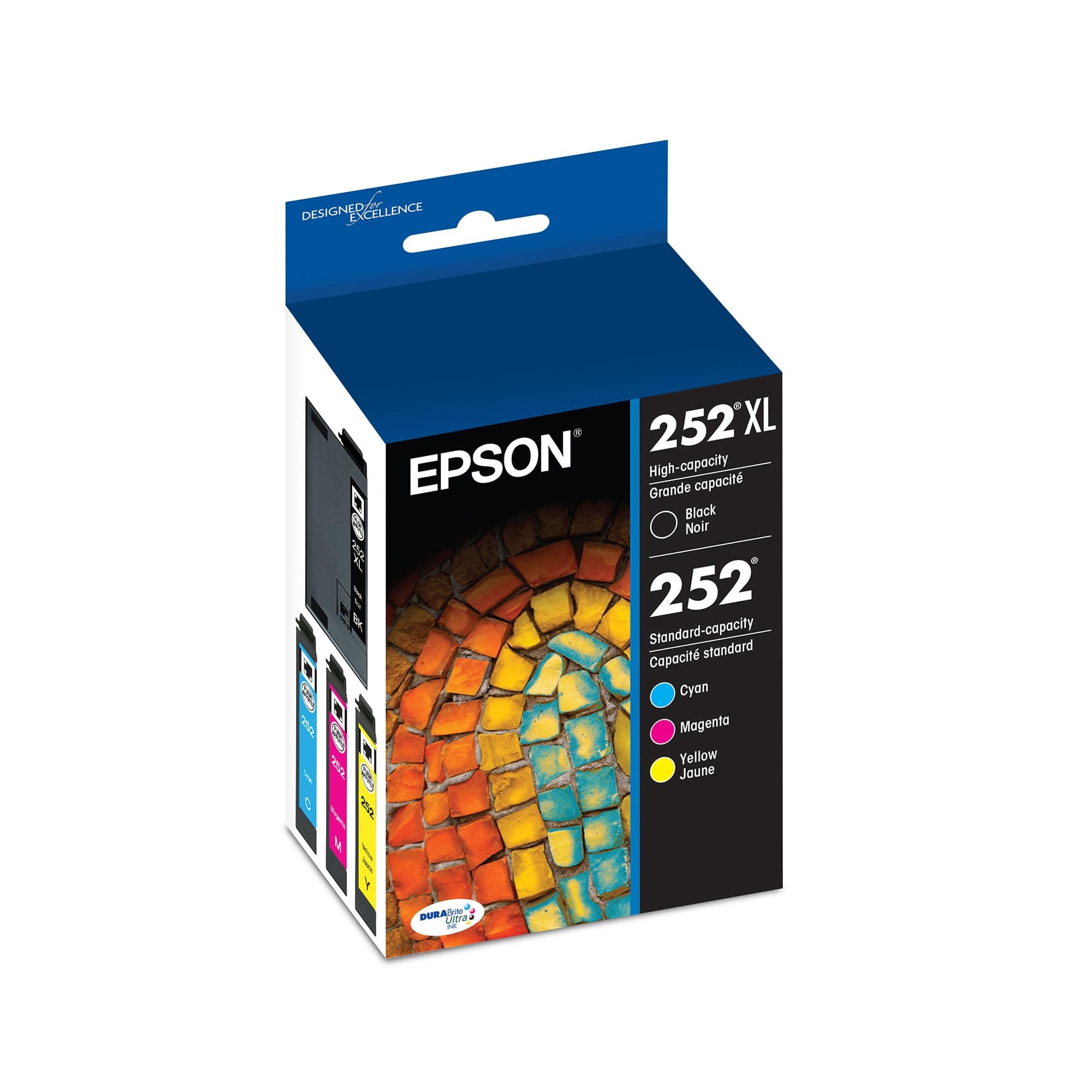 EPSON 252 DURABrite Ultra Ink High Capacity Black & Standard Color Cartridge Combo Pack (T252XL-BCS) Works with WorkForce WF-3620, 3640, 7110, 7610, 7620, 7710, 7720, 7210