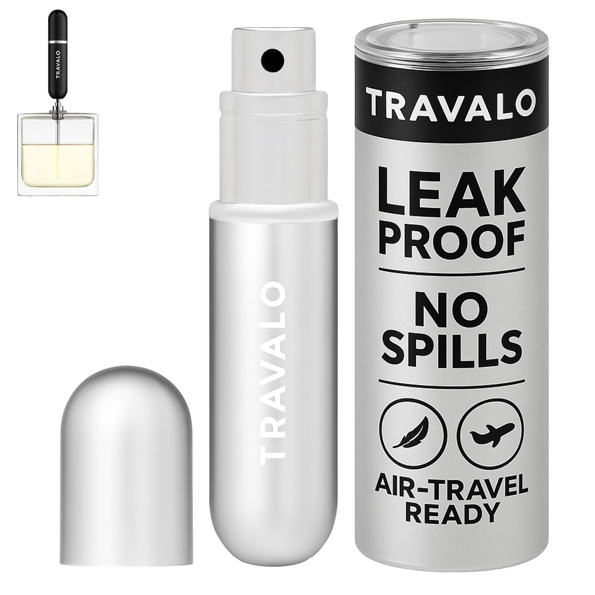 Travalo Classic HD Perfume Atomizer | Genie-S TSA Approved Travel Perfume Bottle Refillable | Reusable Airtight Easy-Fill Mini Pump Sprayer | Lightweight Elegant Design w/Volume Window Silver 0.17oz
