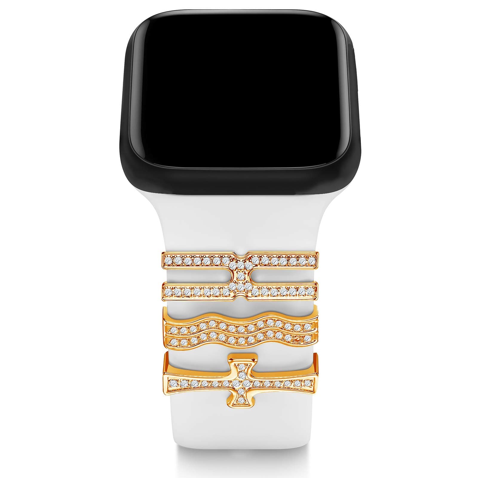 3Pcs/Sets Watch Band Charms Ornament Zircon Diamond Metal Decorative Rings Loops Compatible For Watch Band Series 5/4/3/2/1 38mm 40mm 42mm 44mm (Gold)