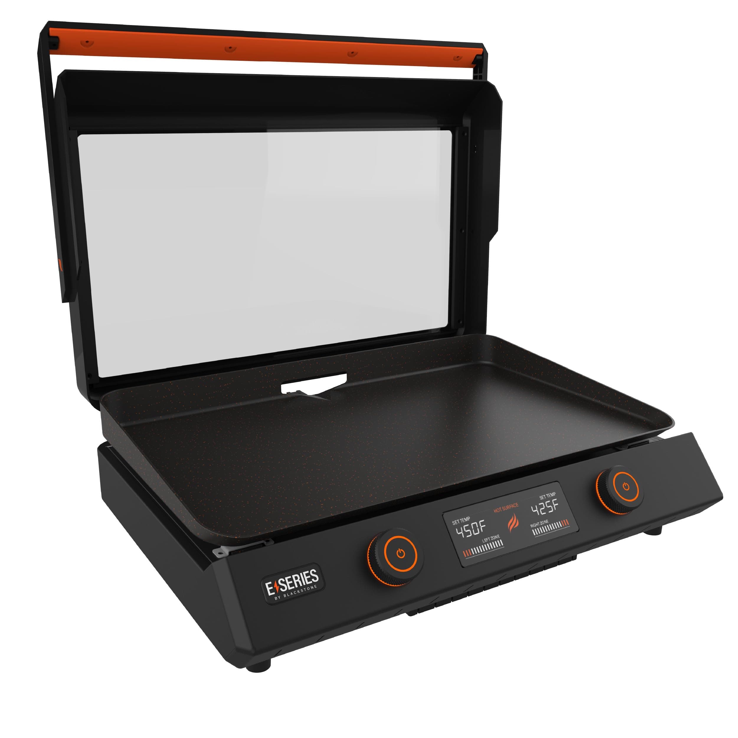 22-Inch Electric Griddle - 1600W Non Stick Ceramic Titanium Coated Stainless Steel Tabletop Griddle with EZ-Touch Control Dial, LCD Display, Patented Rotate & Remove Glass Hood - 8001