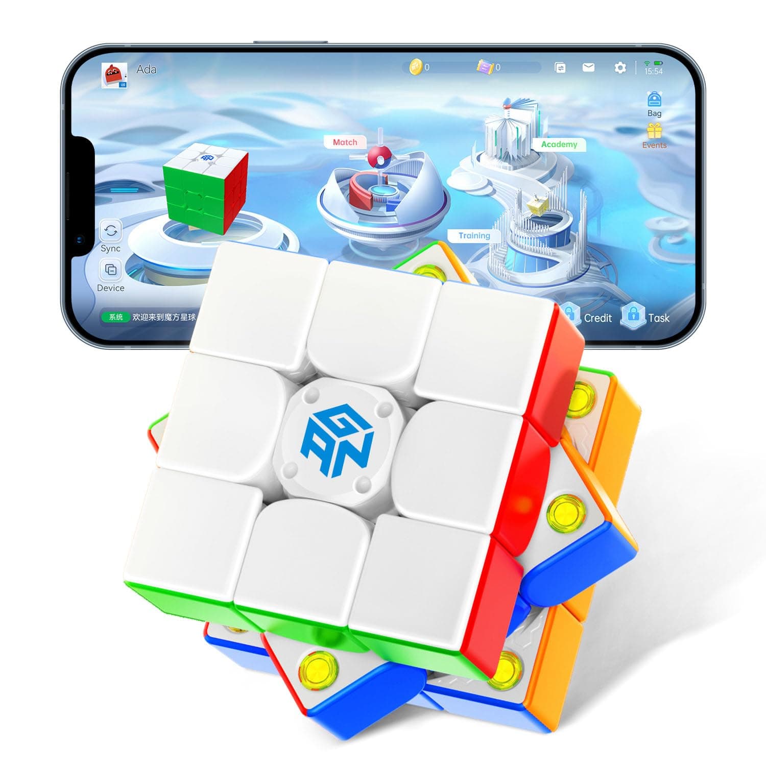 GAN356 i Carry S Smart Cube Magnetic, 3x3 Speed Cube Intelligent Tracking & Replaceable Batteries with CubeStation App, Compatible with iOS 9.0+, Android 4.4+ Devices for Kids Beginner