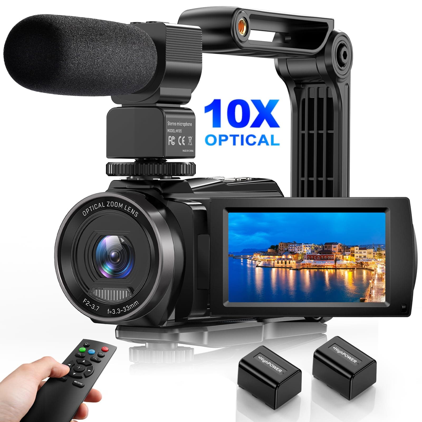 5K Video Camera Camcorder, 10X Optical Zoom 48MP UHD 30FPS Vlogging Camera for YouTube, Photography Recorder Camera with 270° 3" Rotation Screen, Microphone, Stabilizer, Remote Control