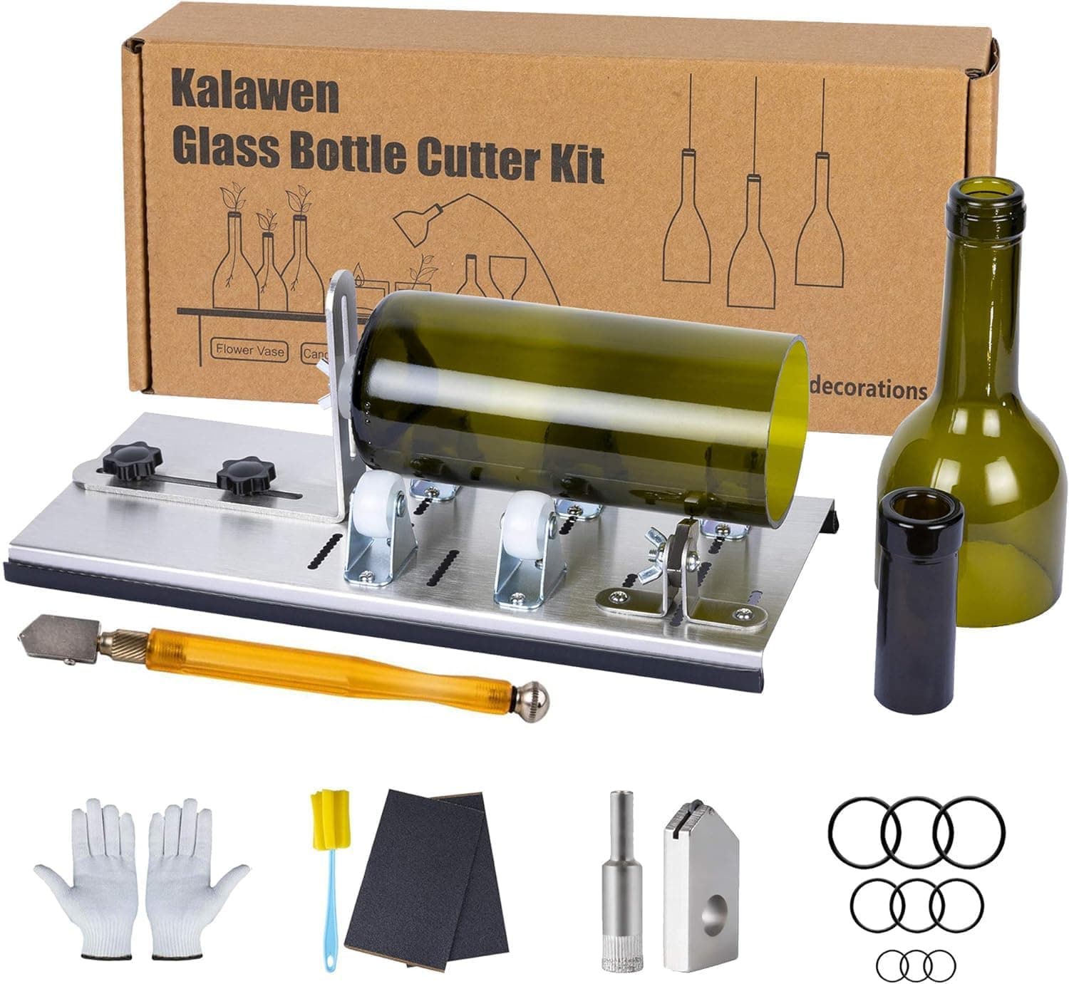 Kalawen Glass Bottle Cutter DIY Tool for Bottle Neck & Round Bottle with Glass Cutter, Stainless Steel Cutting Machine Set for Wine, Beer, Liquor, Whiskey, Alcohol, Champagne, Soda Round Bottles