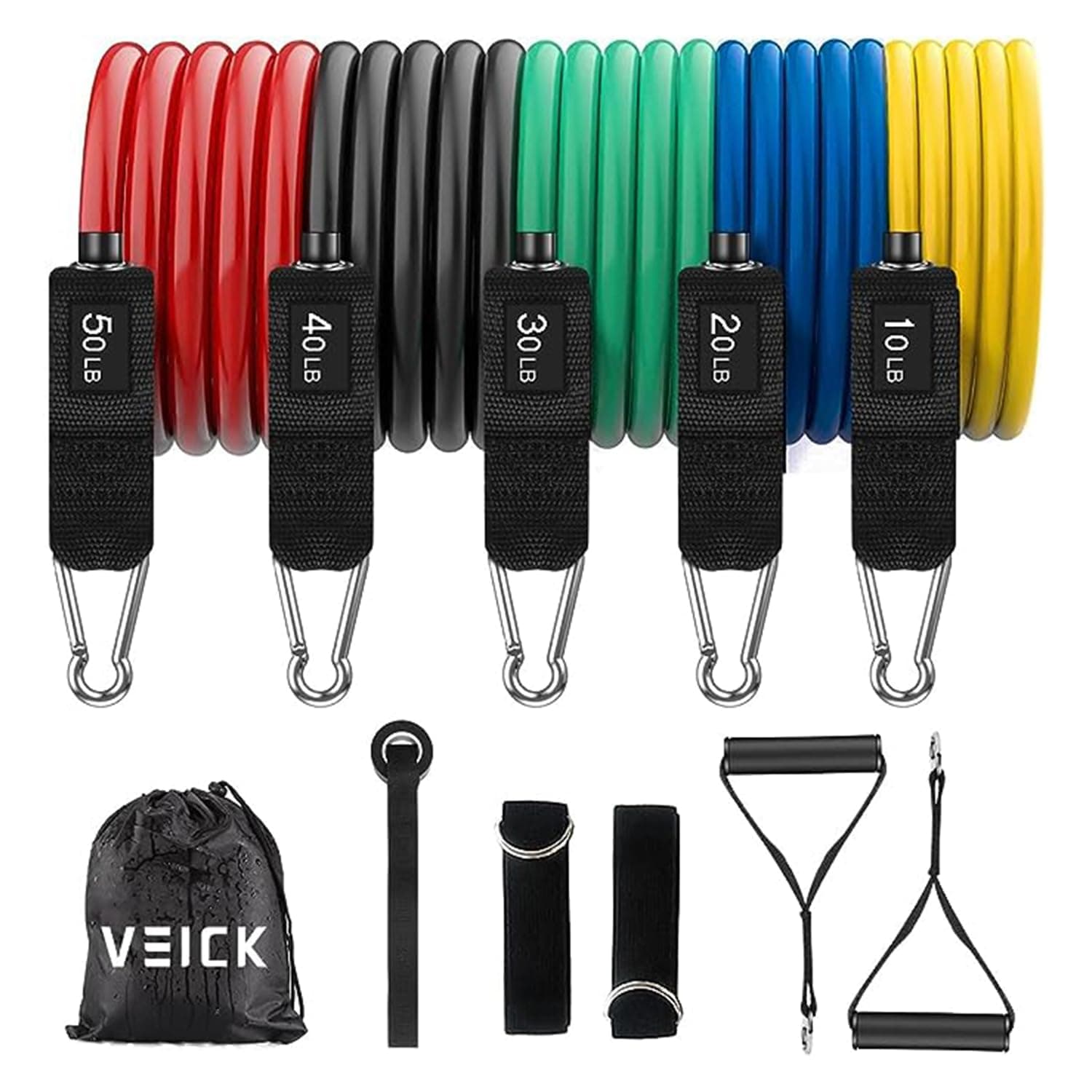 VEICK Resistance Bands Set,Workout Bands,Exercise Bands,5 Tube Fitness Bands with Door Anchor,Handles,Portable Bag,Legs Ankle Straps for Muscle Training, Physical Therapy, Shape Body,Home Workouts