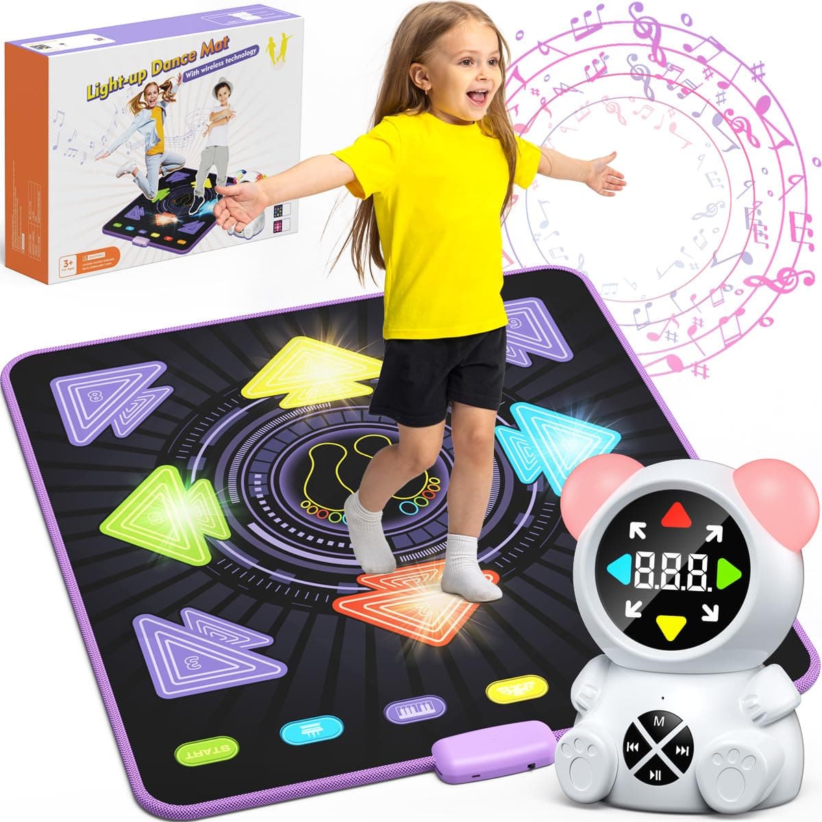 HAPHOM - Rechargeable Dance Mat for Girls Boys, Birthday Gifts Ideas, Bluetooth Wireless Electronic Dance Pad Set for Kids Age 3-12 Years Old