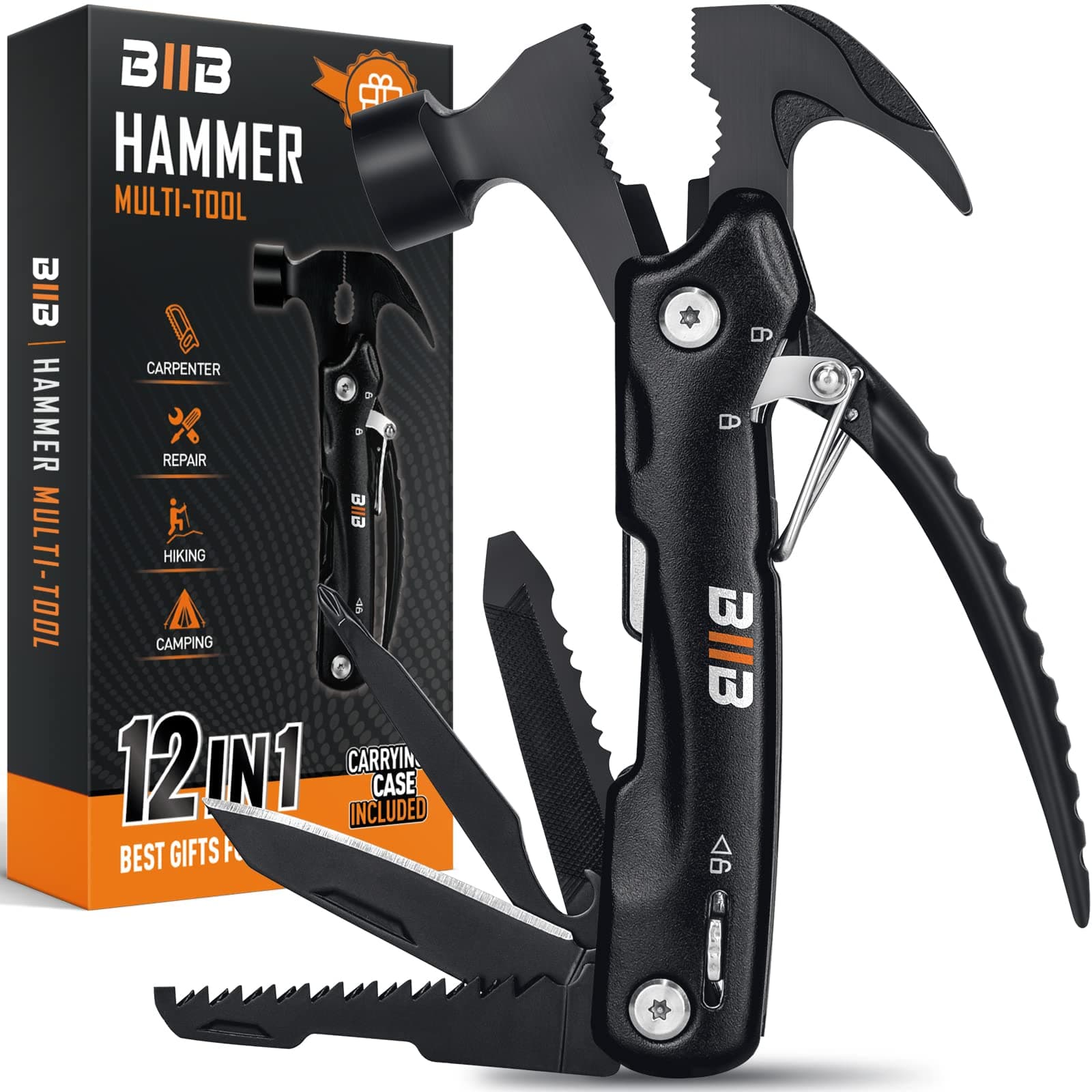 BIIB Easter Gifts for Adults Men, 12 in 1 Hammer Multitool, Easter Basket Stuffers for Adults, Anniversary Birthday Gifts for Men, Father Day Gifts for Husband, Camping Essentials Survival Gear Tool